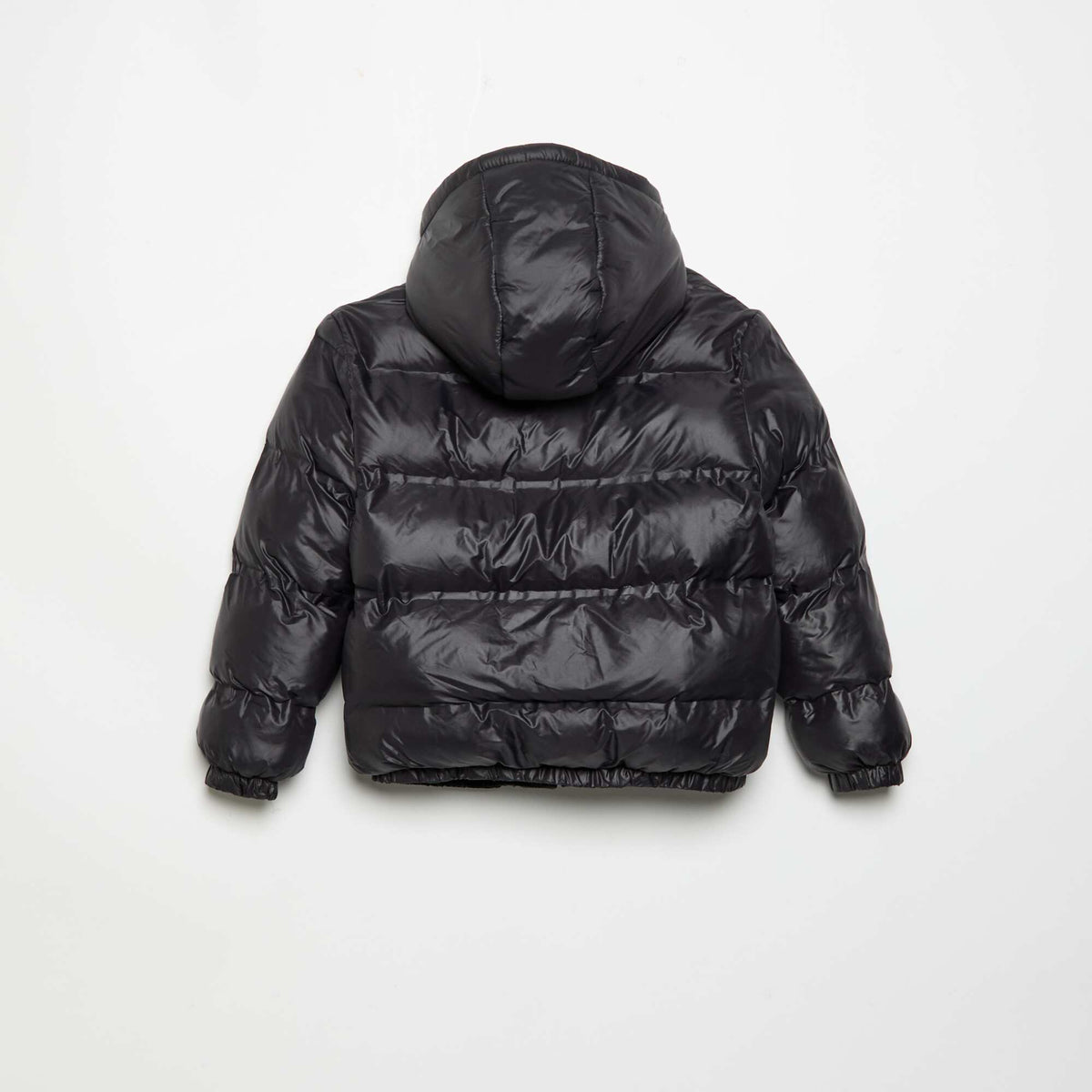Shiny hooded puffer jacket BLACK