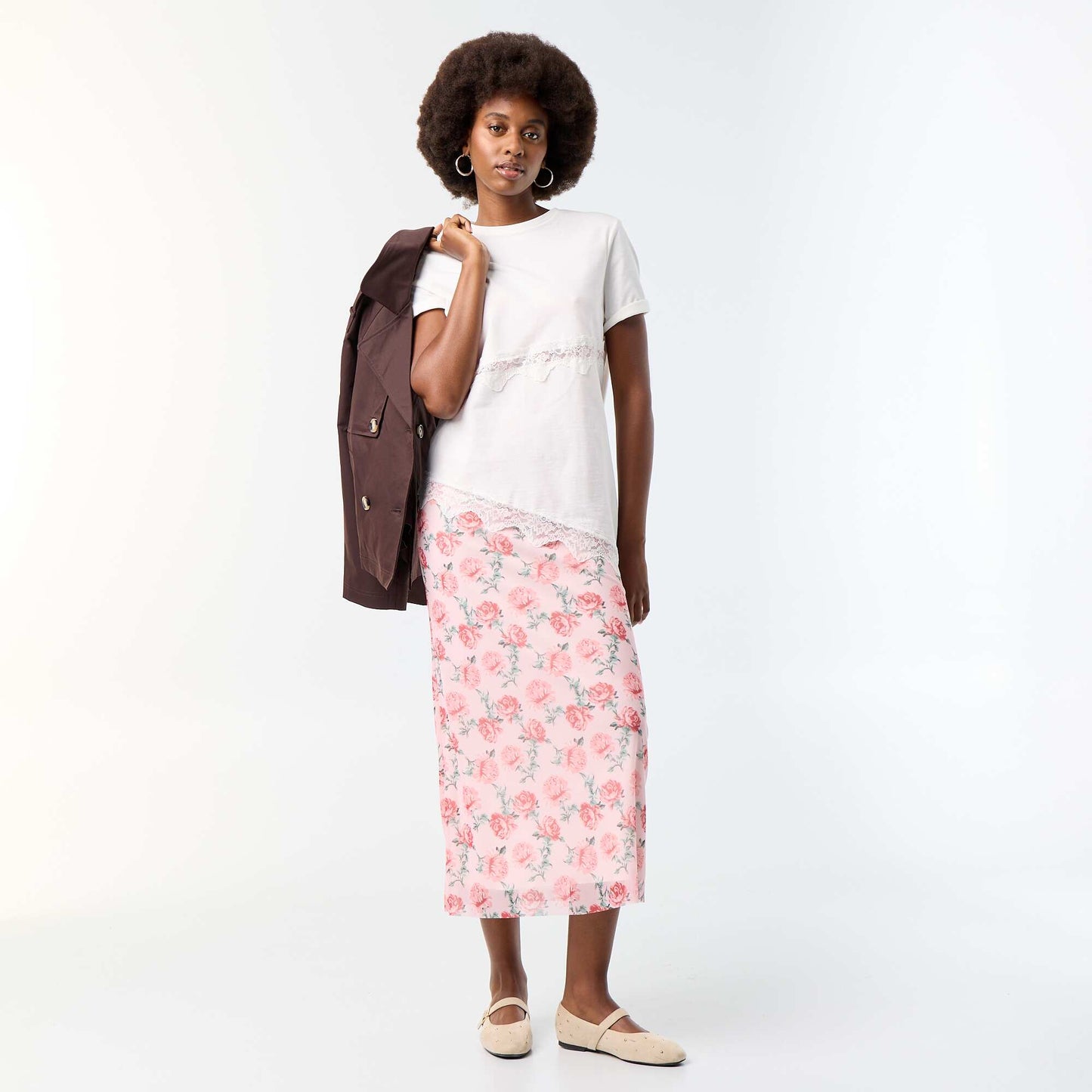 Short-sleeved T-shirt with lace WHITE