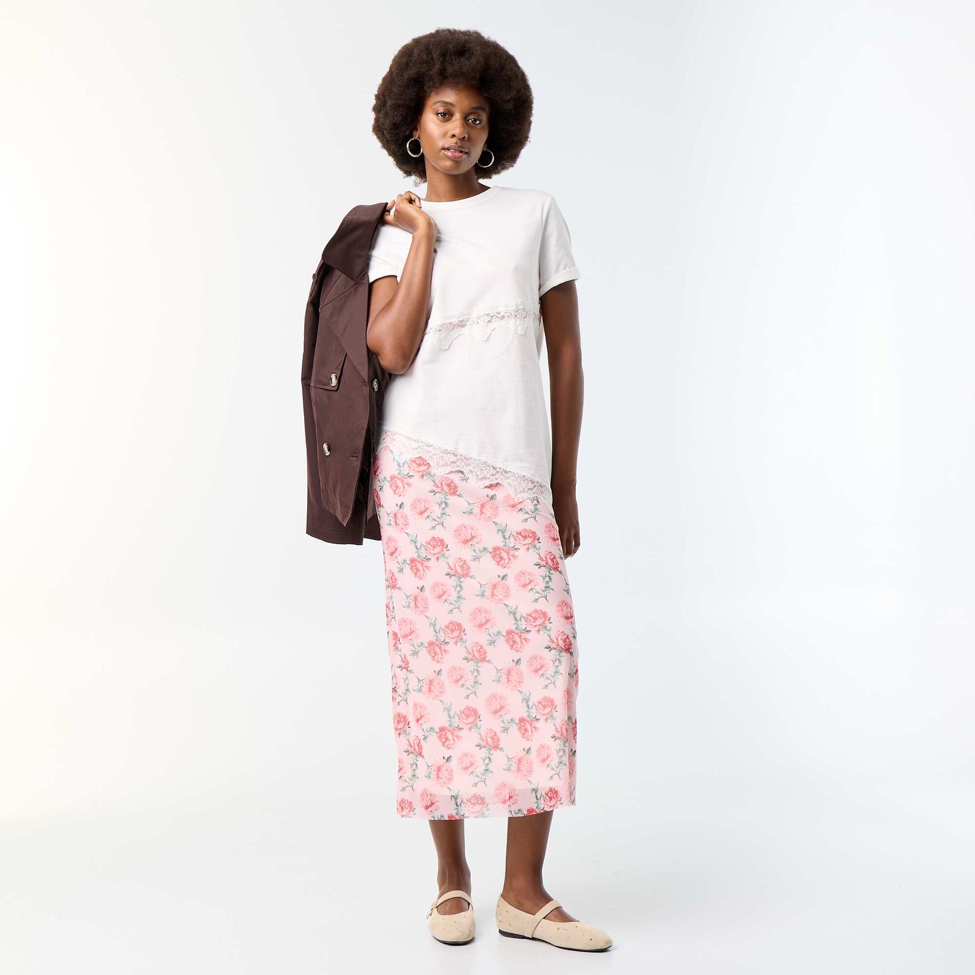 Short-sleeved T-shirt with lace WHITE