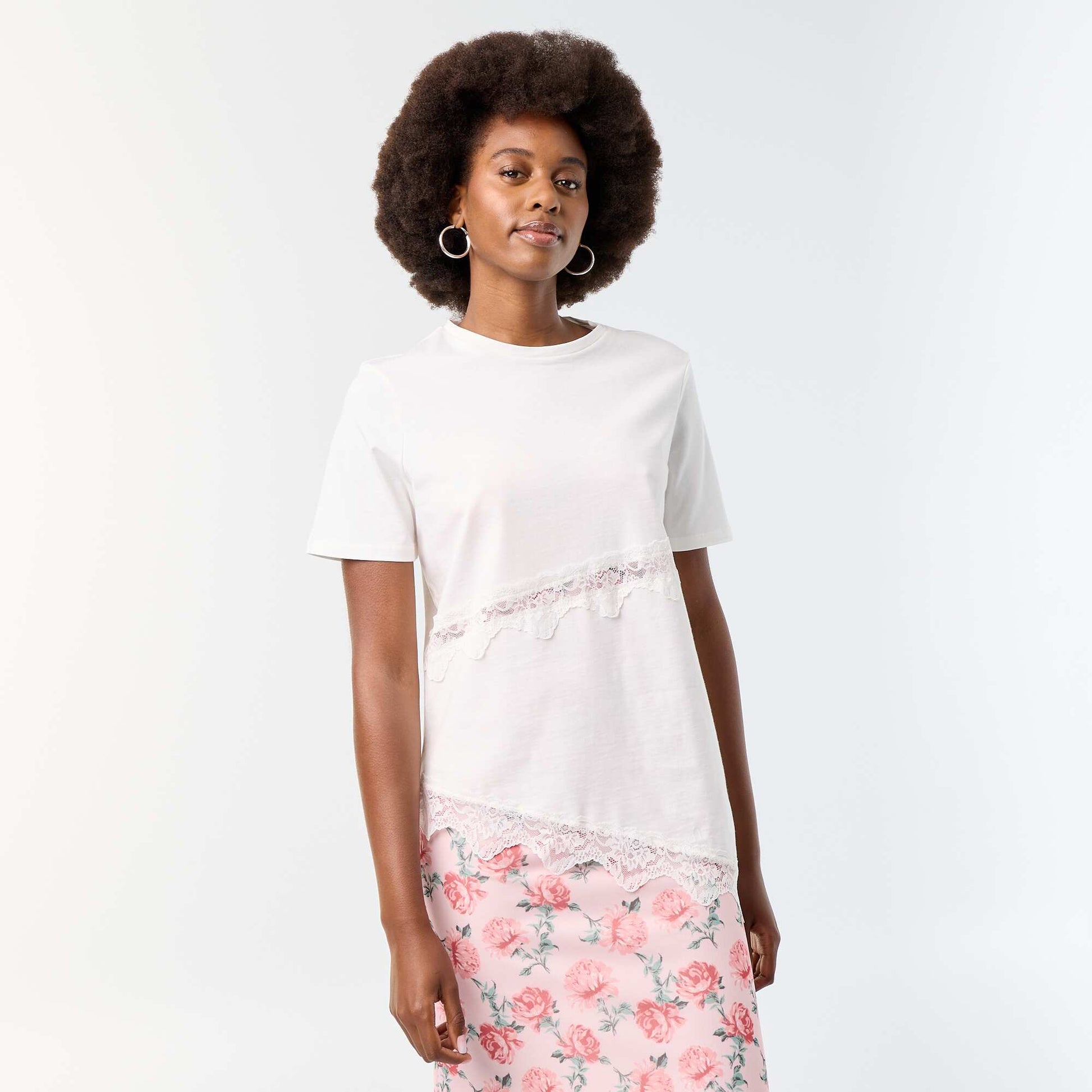 Short-sleeved T-shirt with lace WHITE