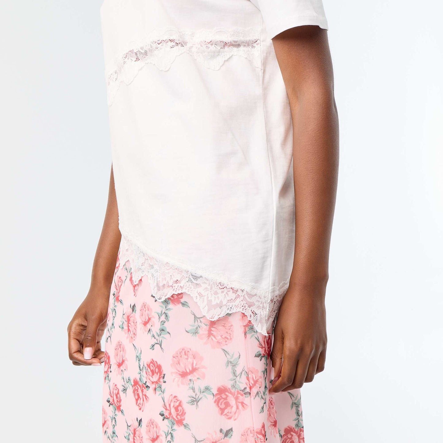 Short-sleeved T-shirt with lace WHITE