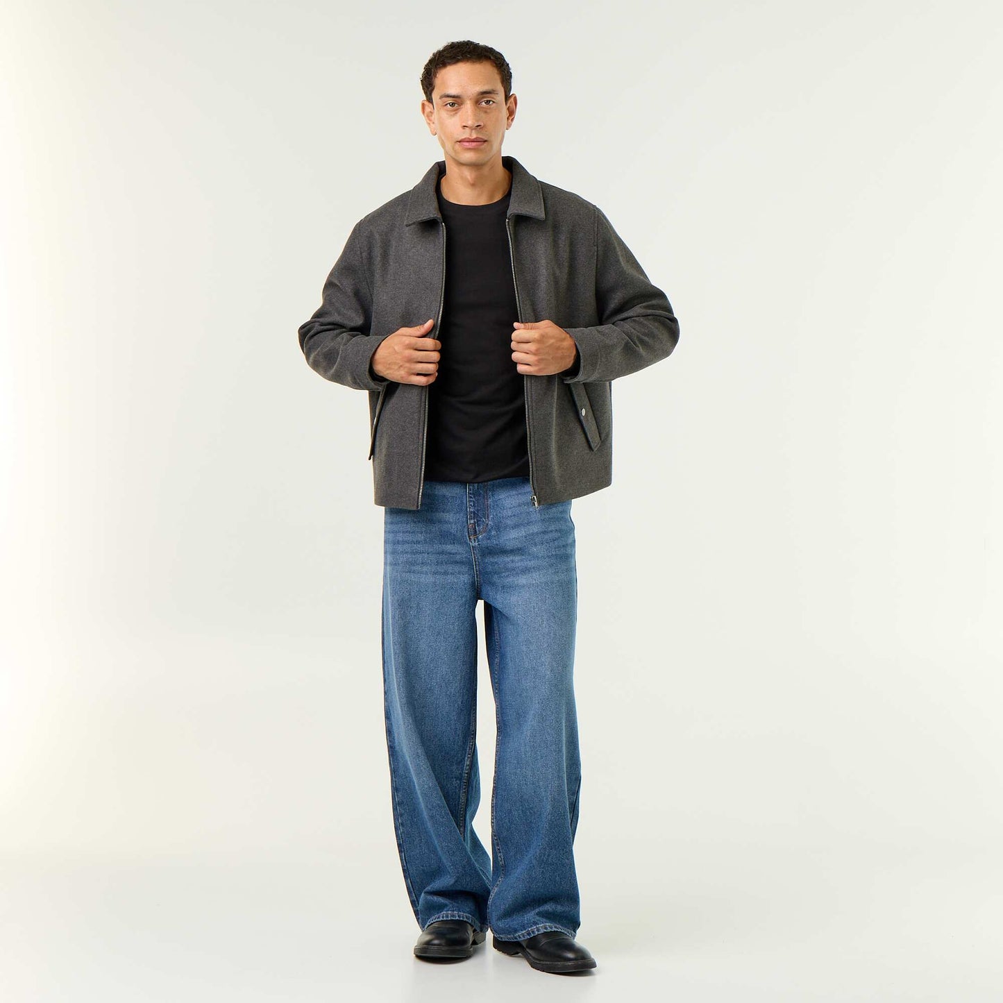 Wool-look shirt collar jacket GREY
