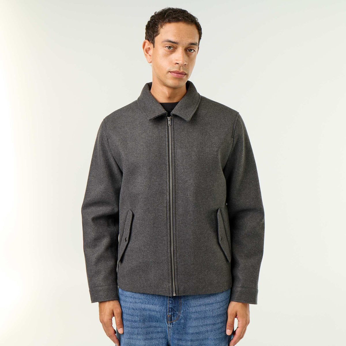 Wool-look shirt collar jacket GREY
