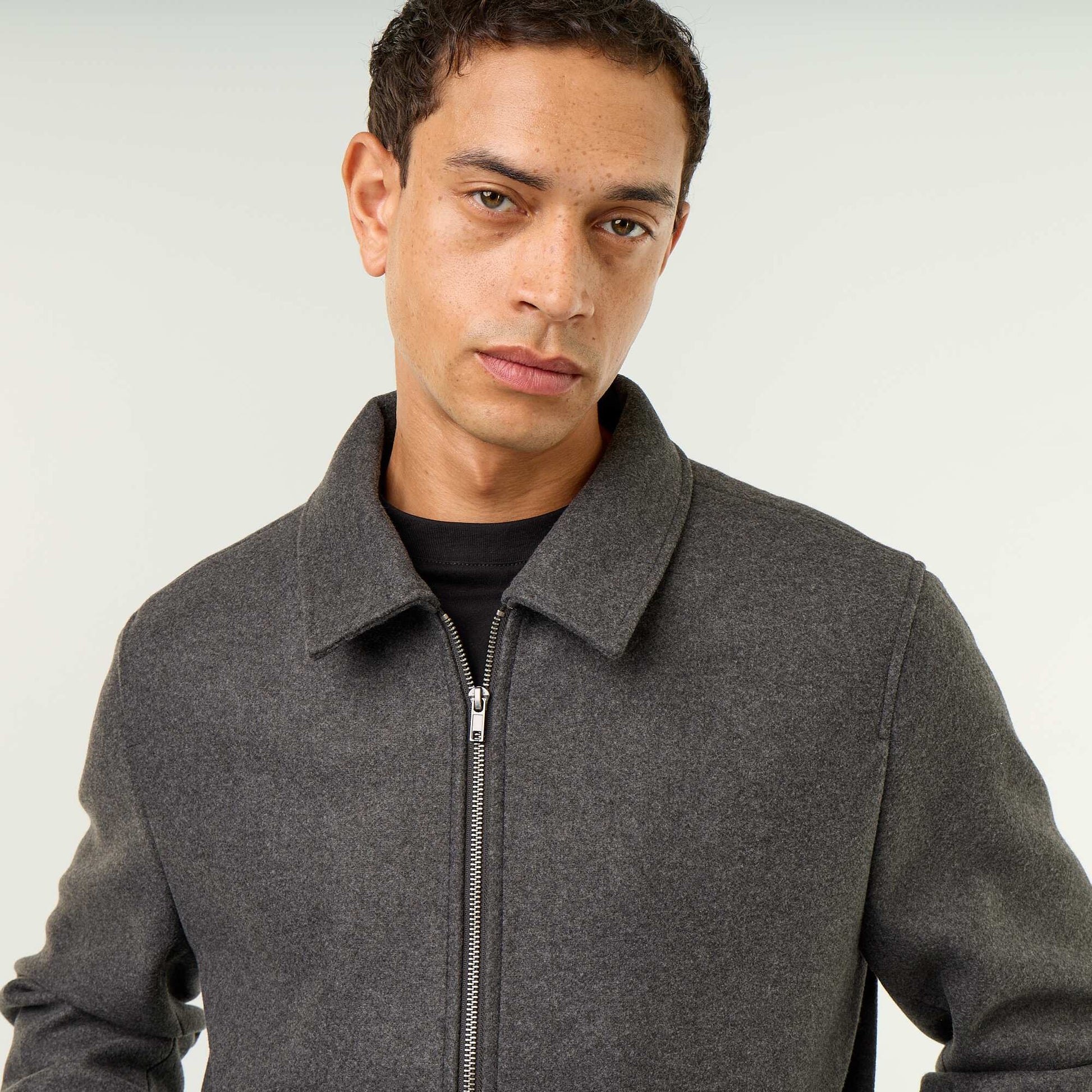 Wool-look shirt collar jacket GREY