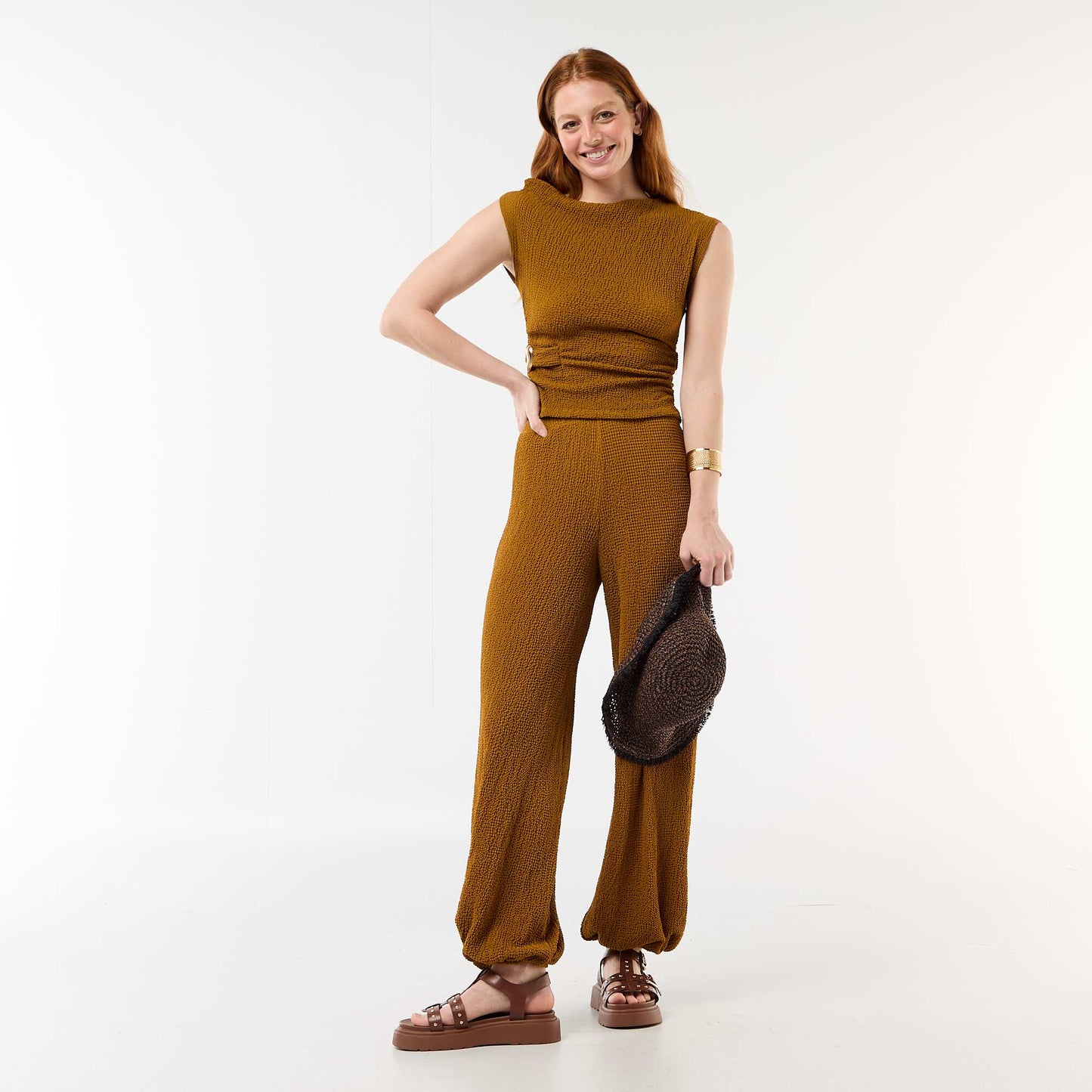 Asymmetrical Plain Stretch Sleeveless Top BROWN