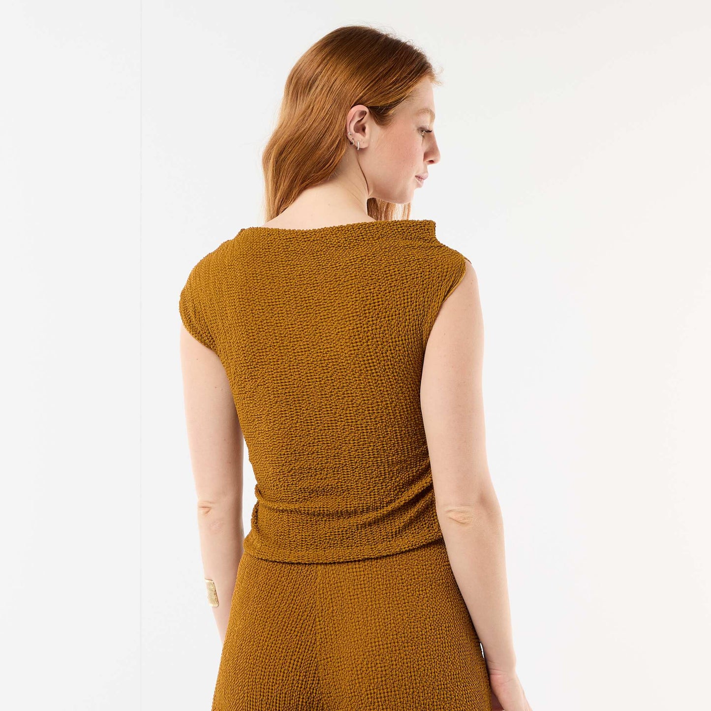 Asymmetrical Plain Stretch Sleeveless Top BROWN