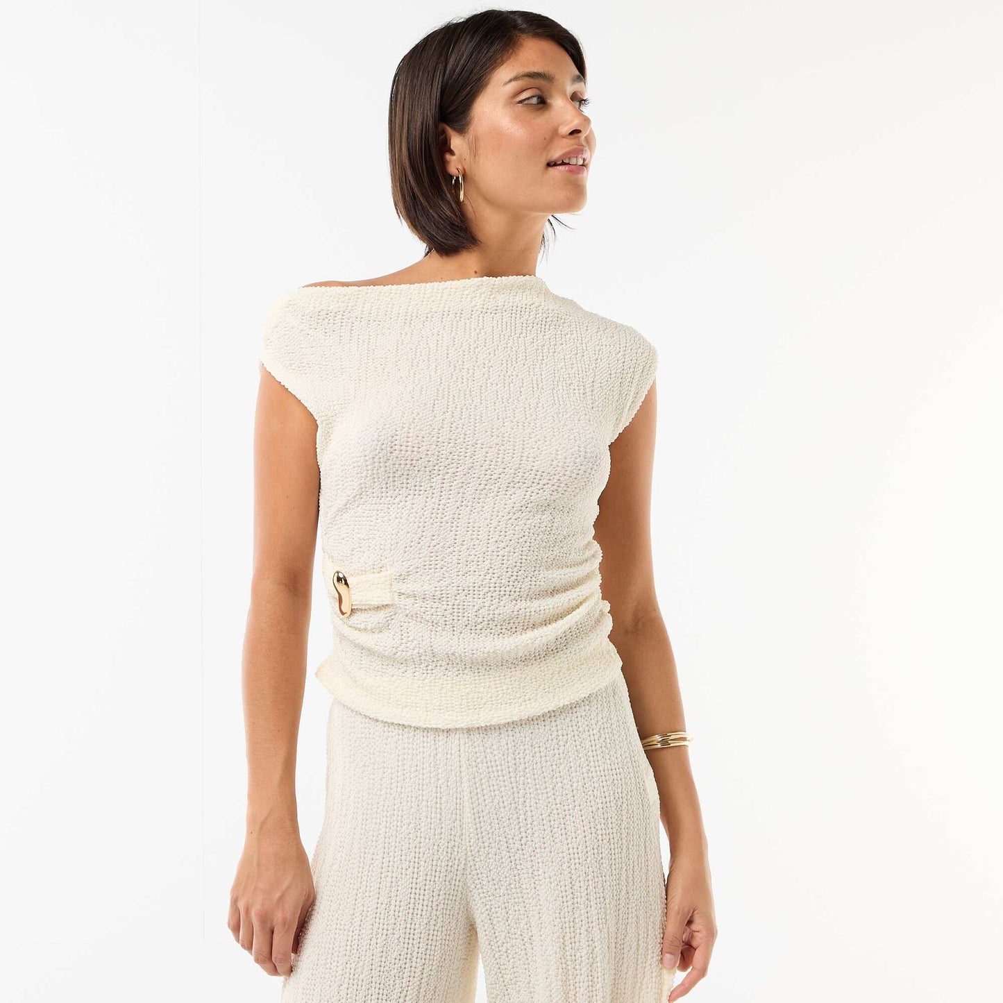 Asymmetrical Plain Stretch Sleeveless Top WHITE