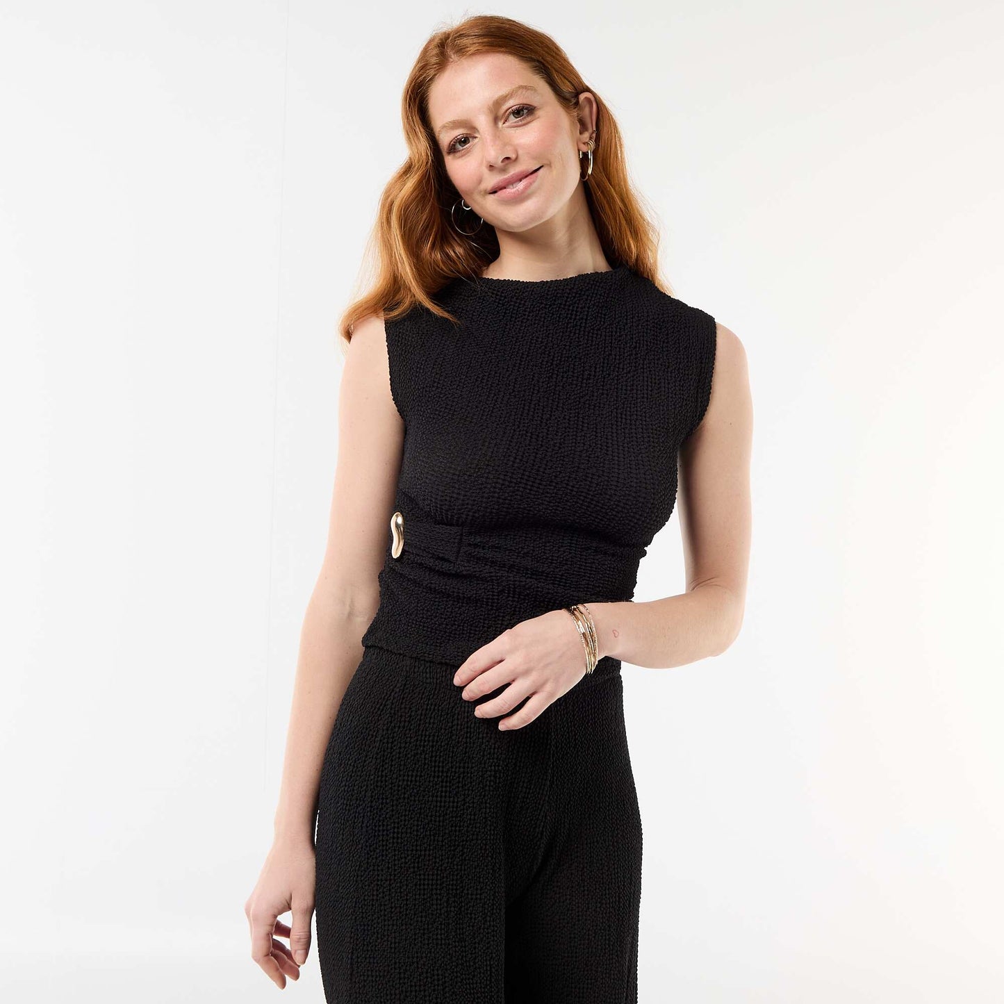 Asymmetrical Plain Stretch Sleeveless Top BLACK