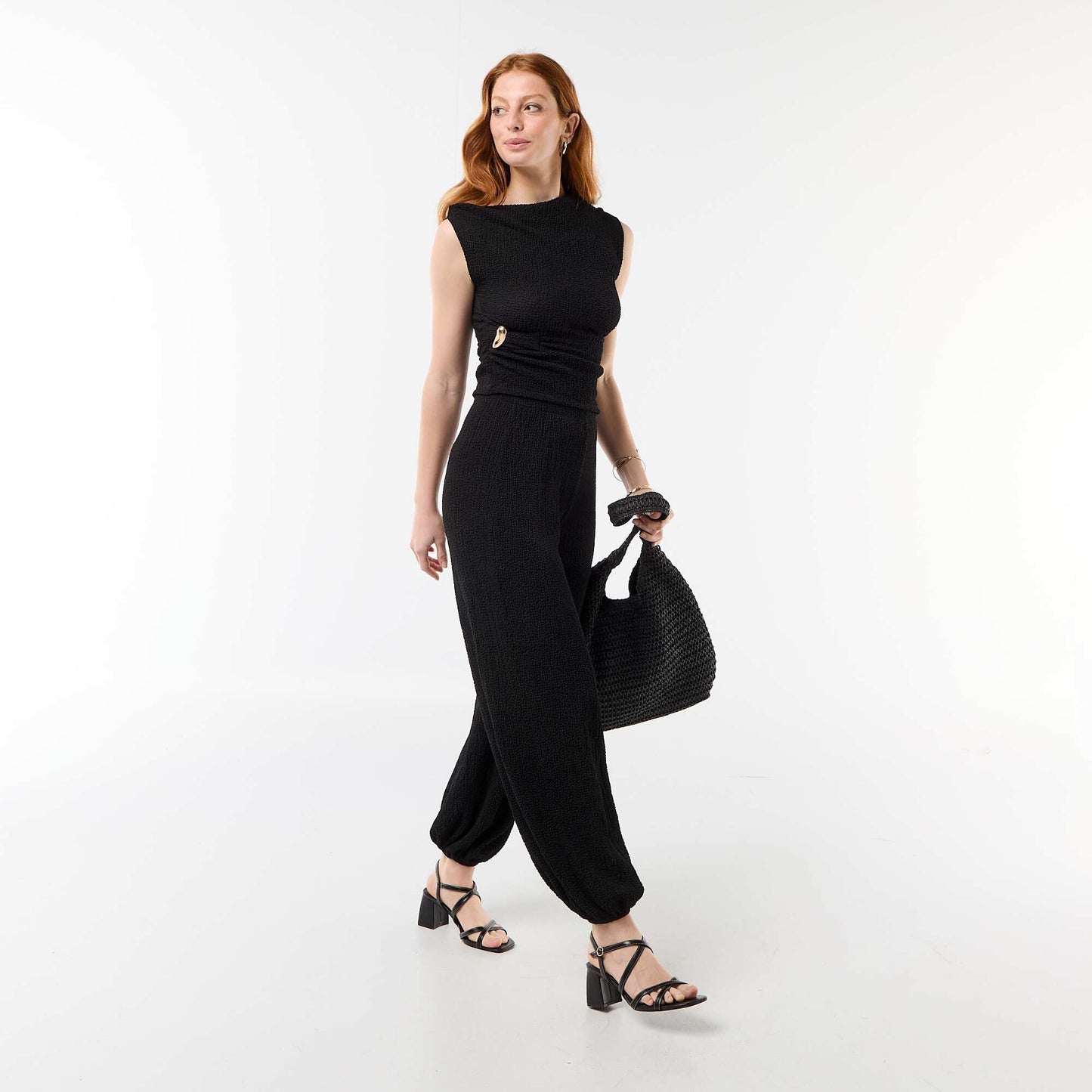 Asymmetrical Plain Stretch Sleeveless Top BLACK
