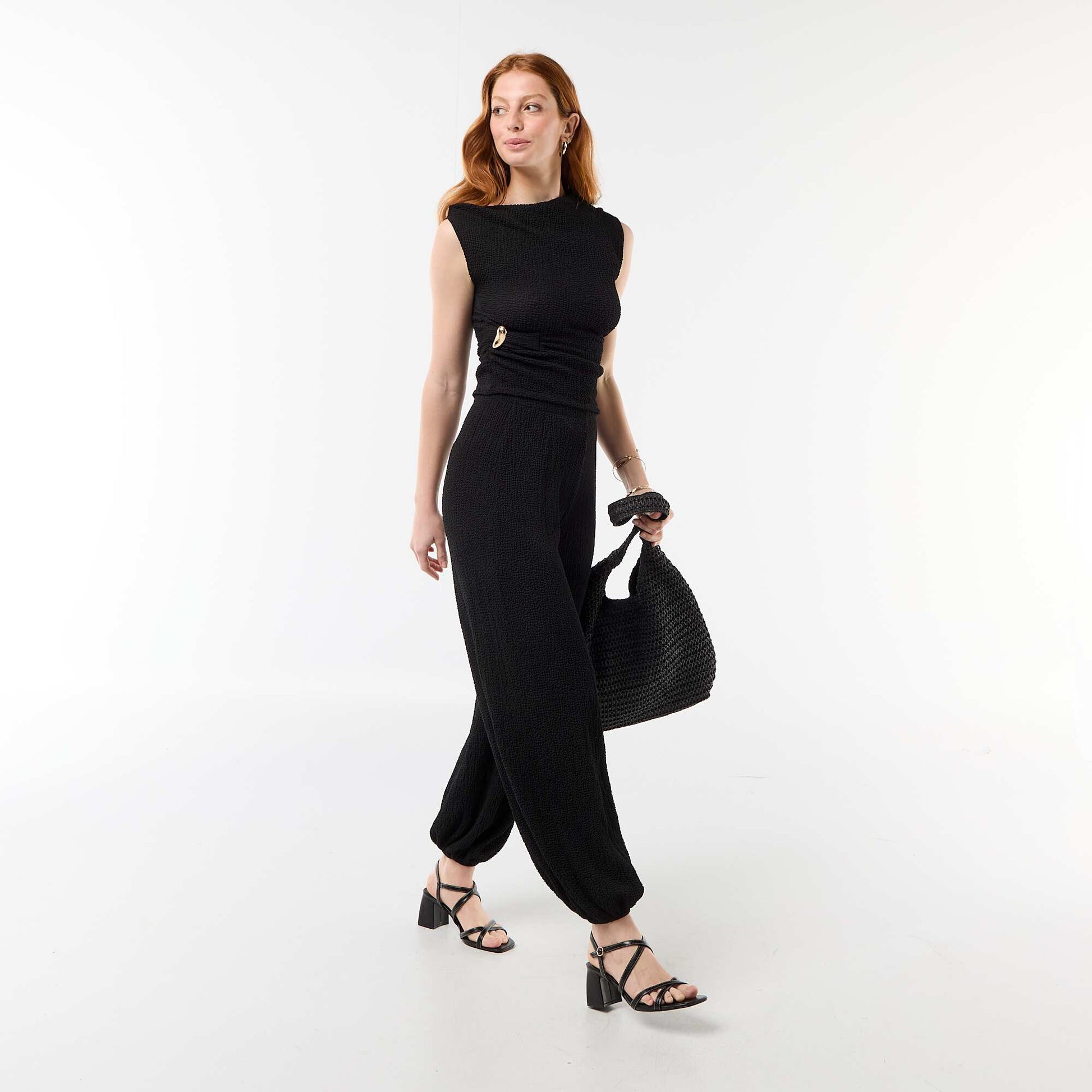 Asymmetrical Plain Stretch Sleeveless Top BLACK