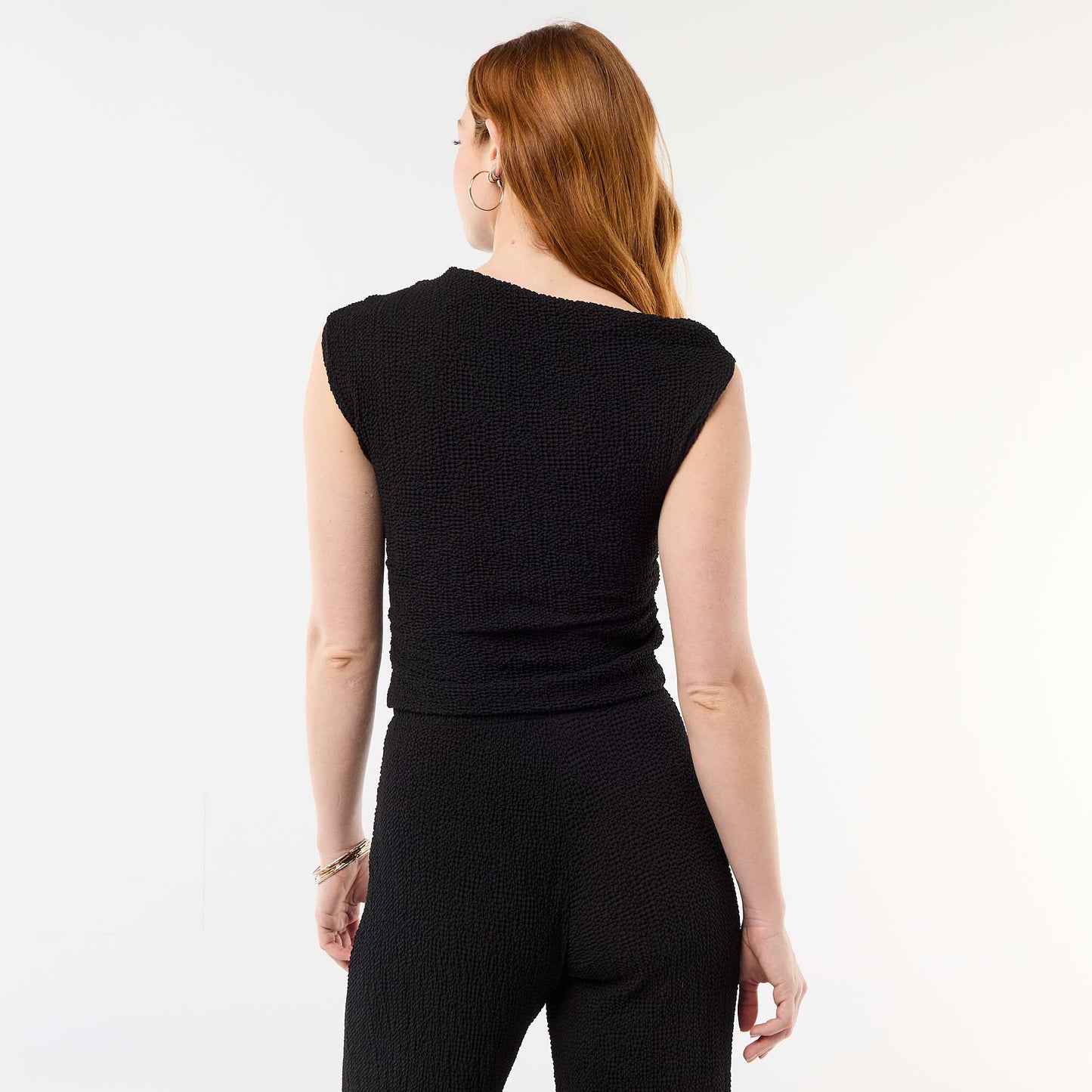 Asymmetrical Plain Stretch Sleeveless Top BLACK