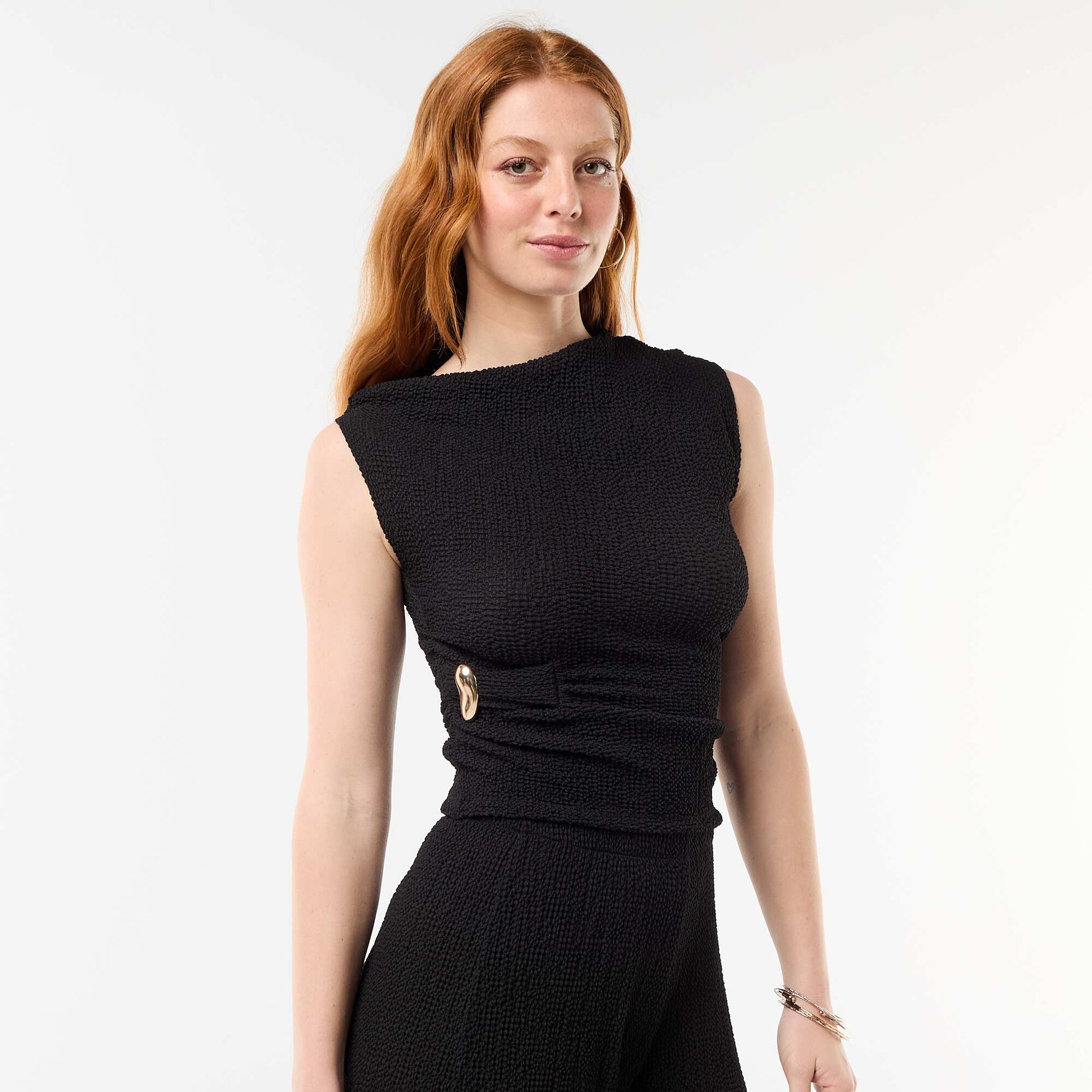 Asymmetrical Plain Stretch Sleeveless Top BLACK