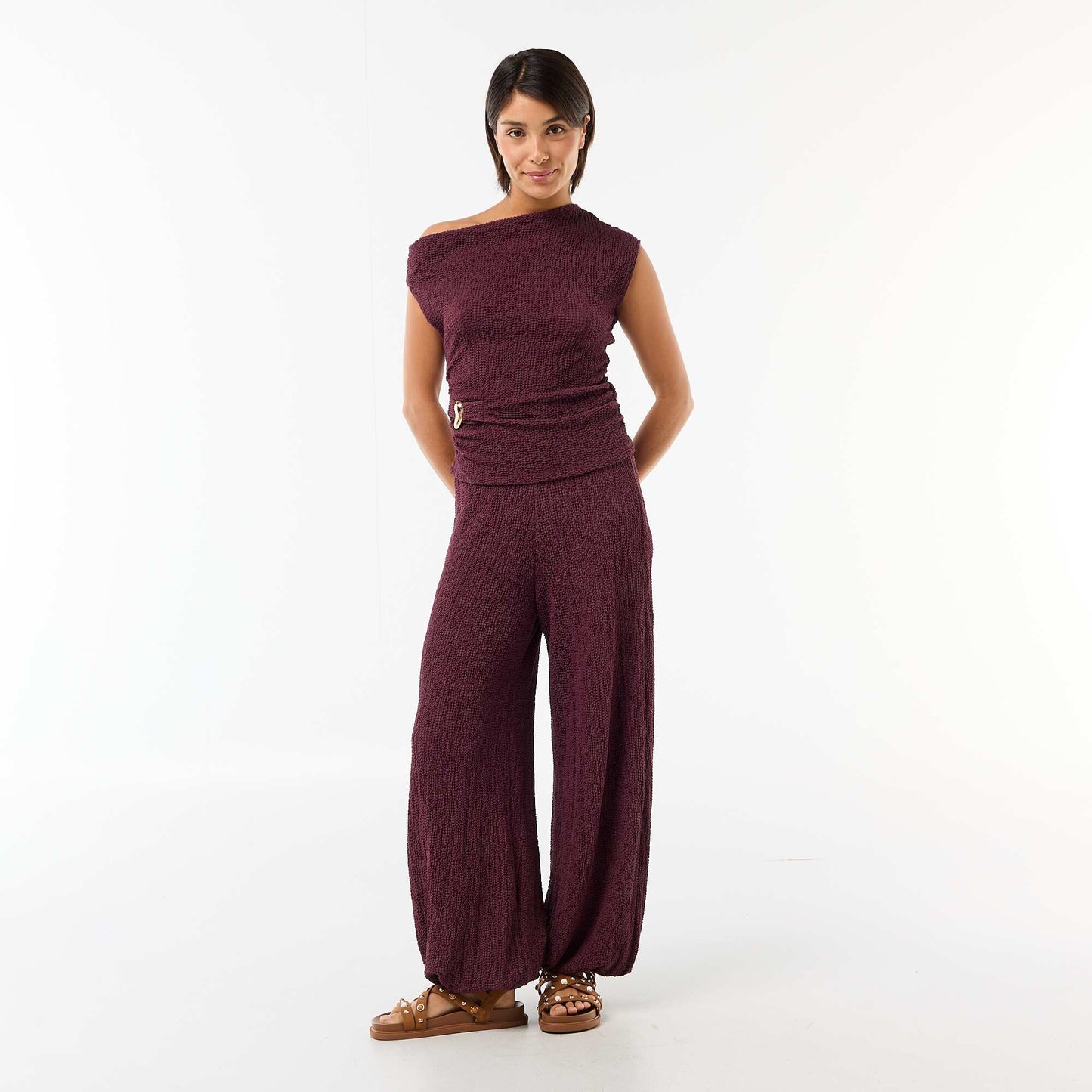 Asymmetrical Plain Stretch Sleeveless Top PURPLE