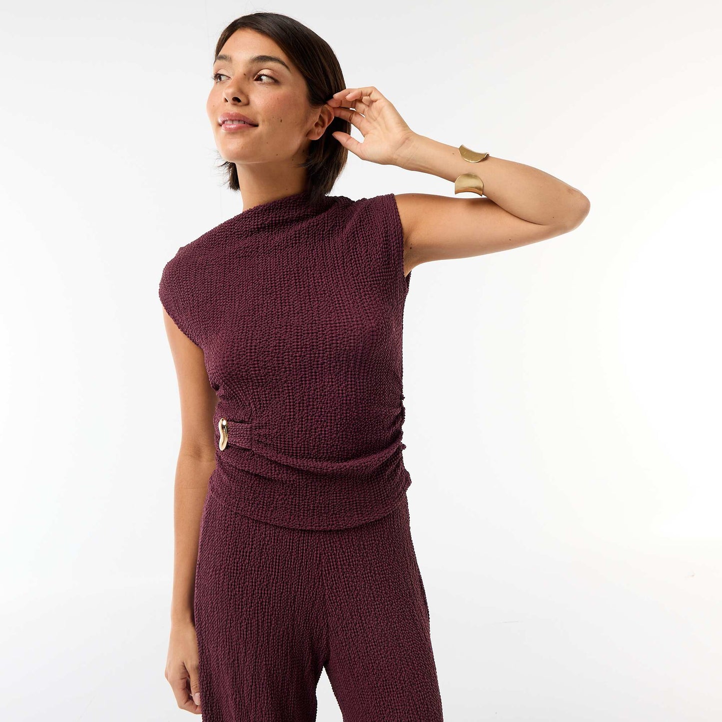 Asymmetrical Plain Stretch Sleeveless Top PURPLE