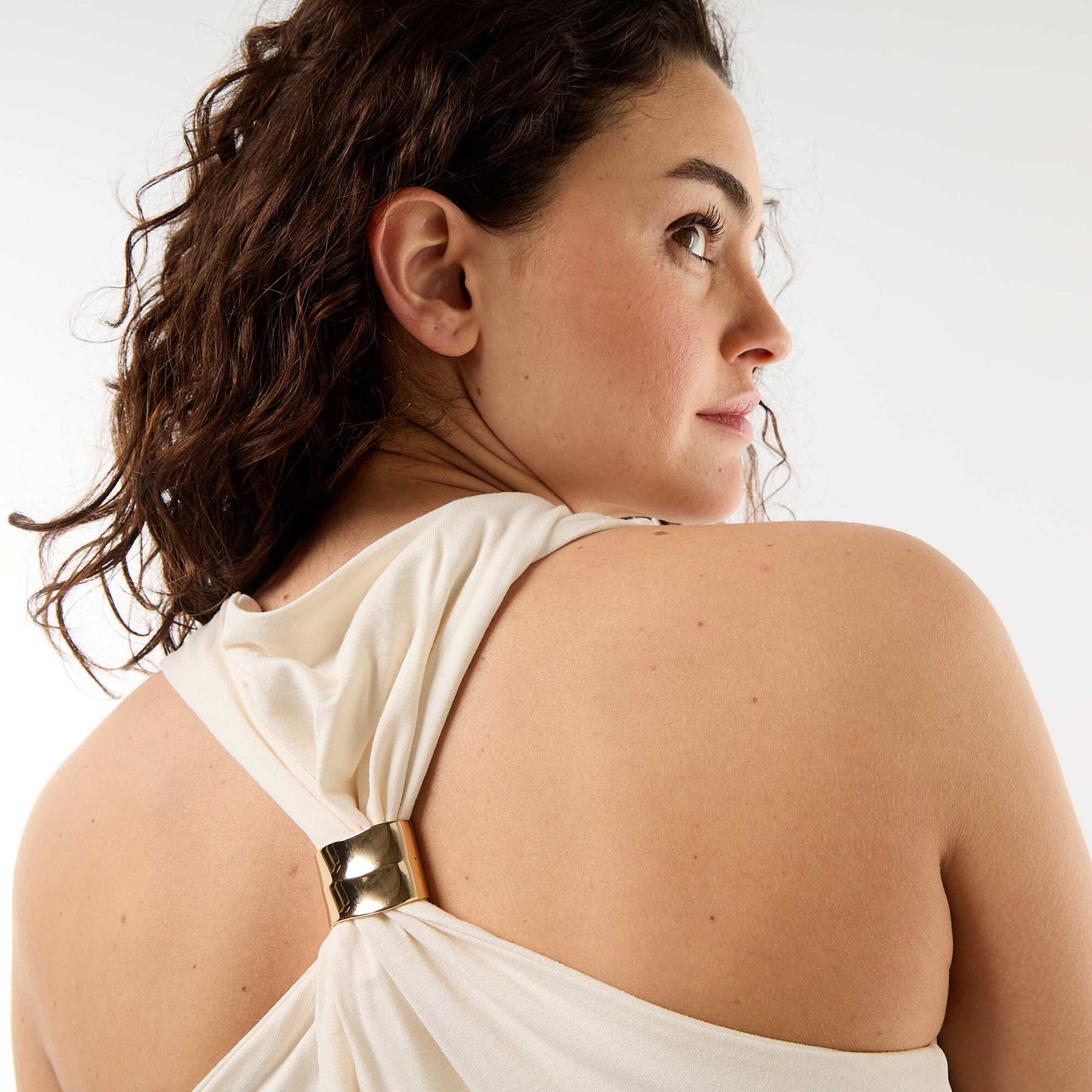 Sleeveless Top with Draped Neckline WHITE