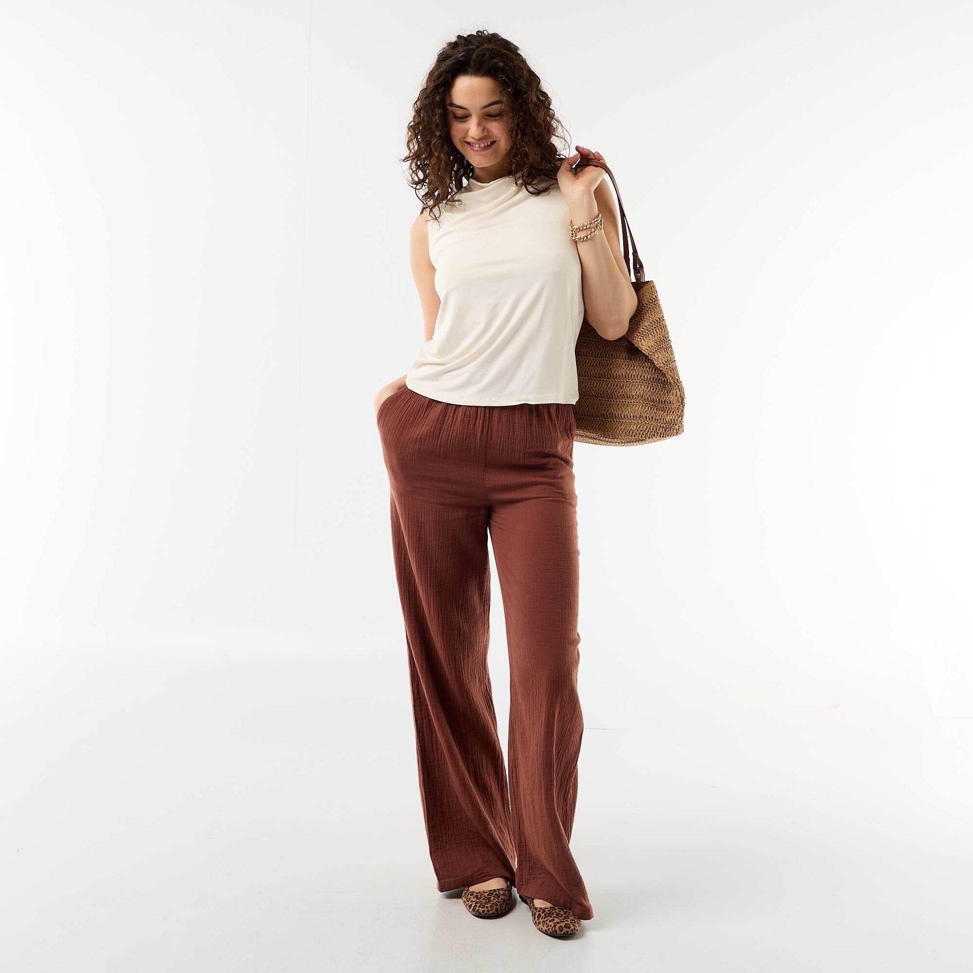 Sleeveless Top with Draped Neckline WHITE