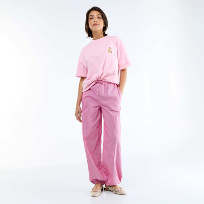 Striped Balloon Fit Wide-Leg Trousers PINK