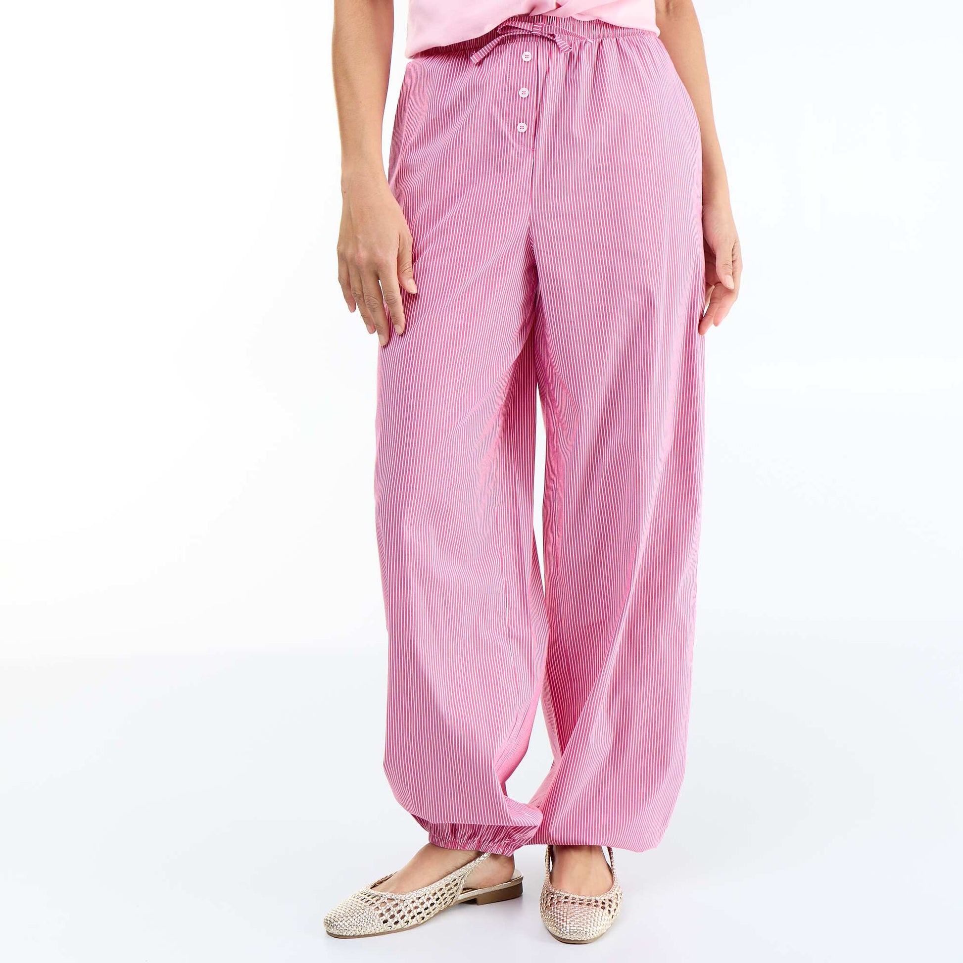 Striped Balloon Fit Wide-Leg Trousers PINK
