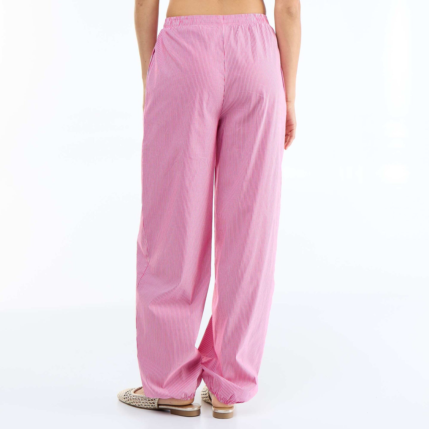 Striped Balloon Fit Wide-Leg Trousers PINK