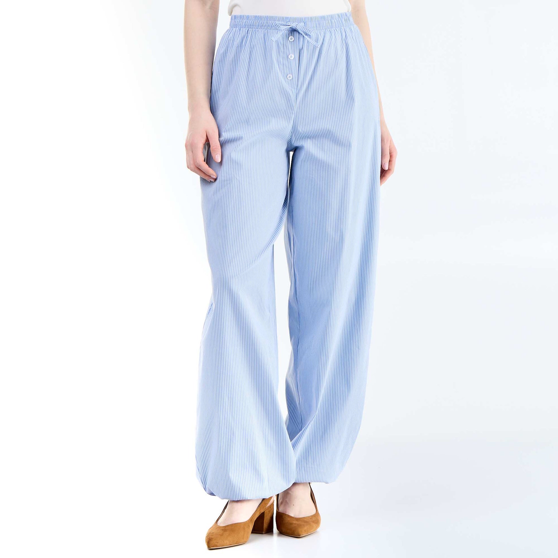 Striped Balloon Fit Wide-Leg Trousers BLUE