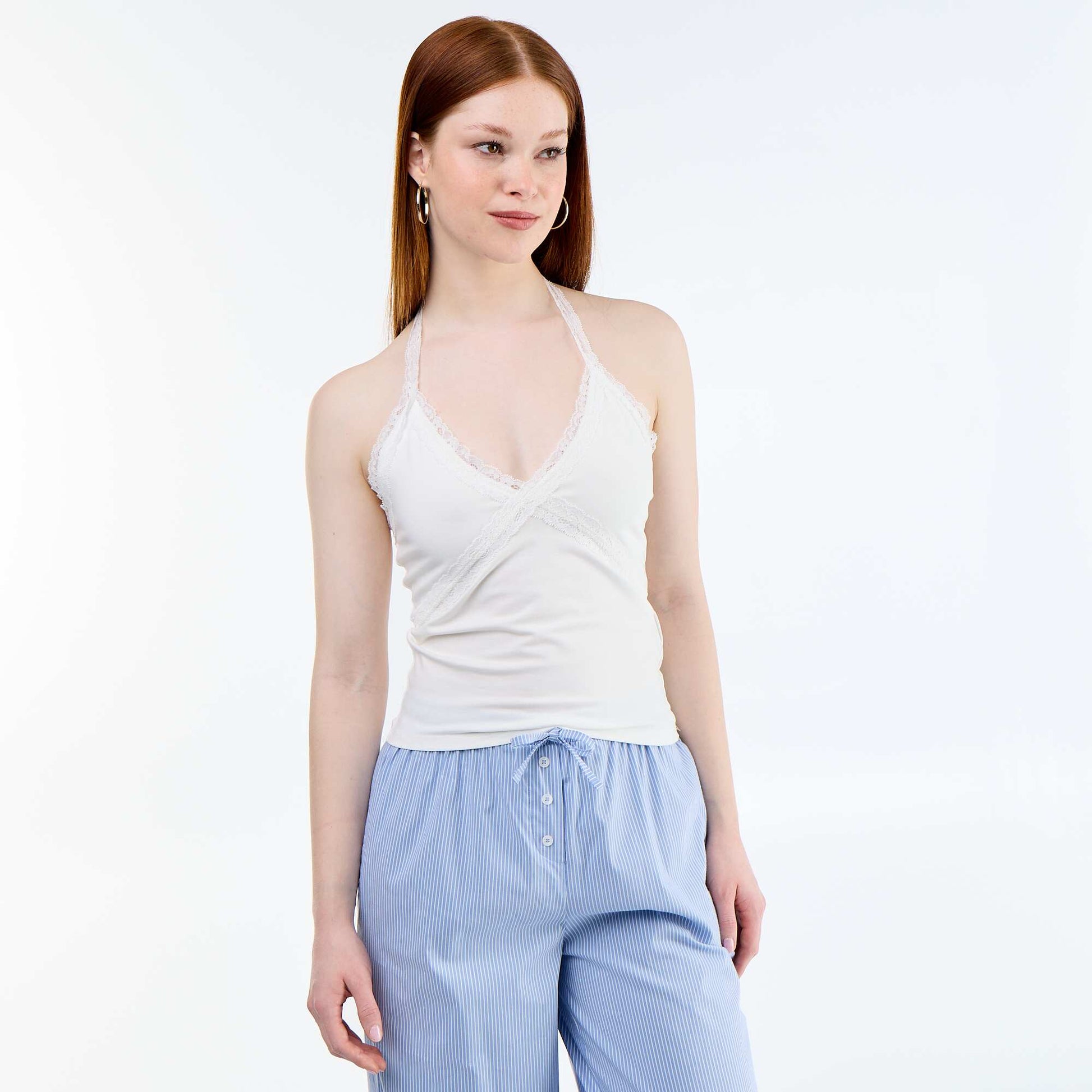 Lace Halter Neck Top WHITE