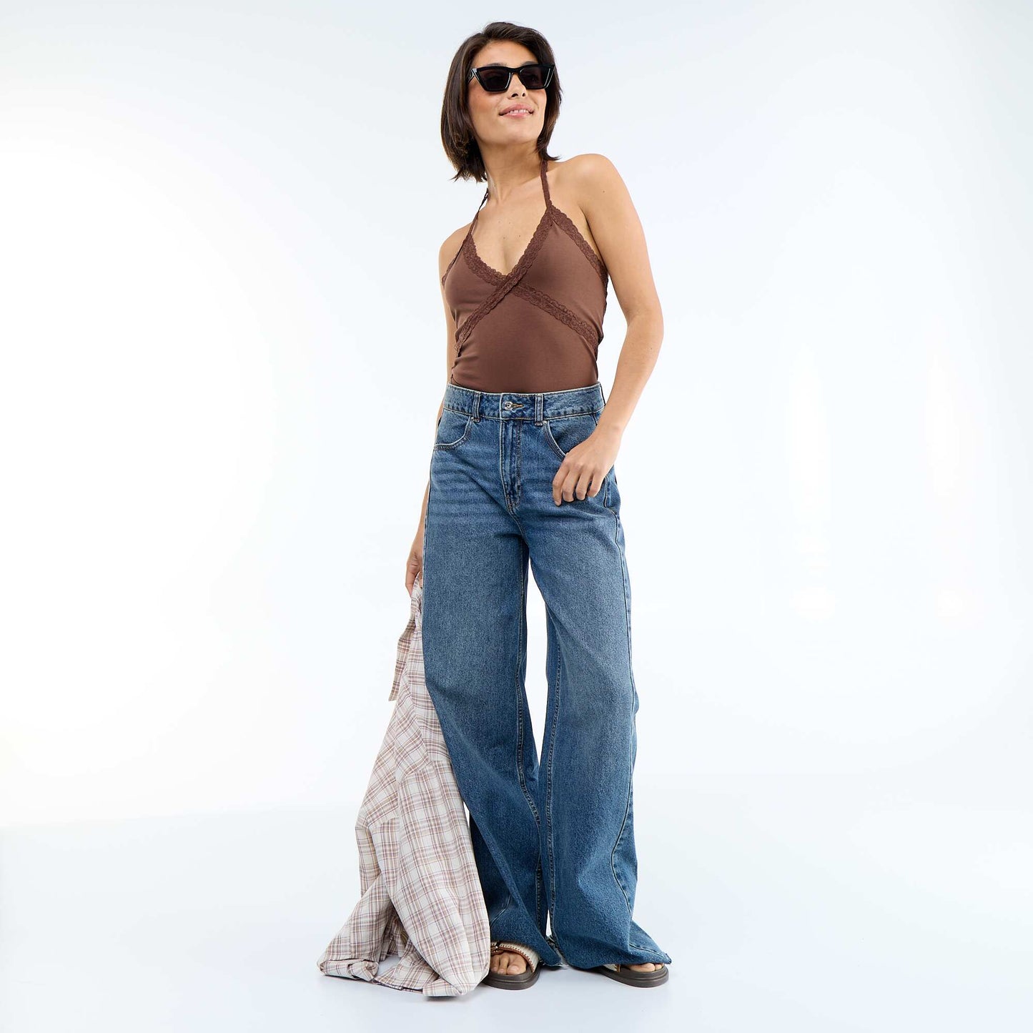 Lace Halter Neck Top BROWN