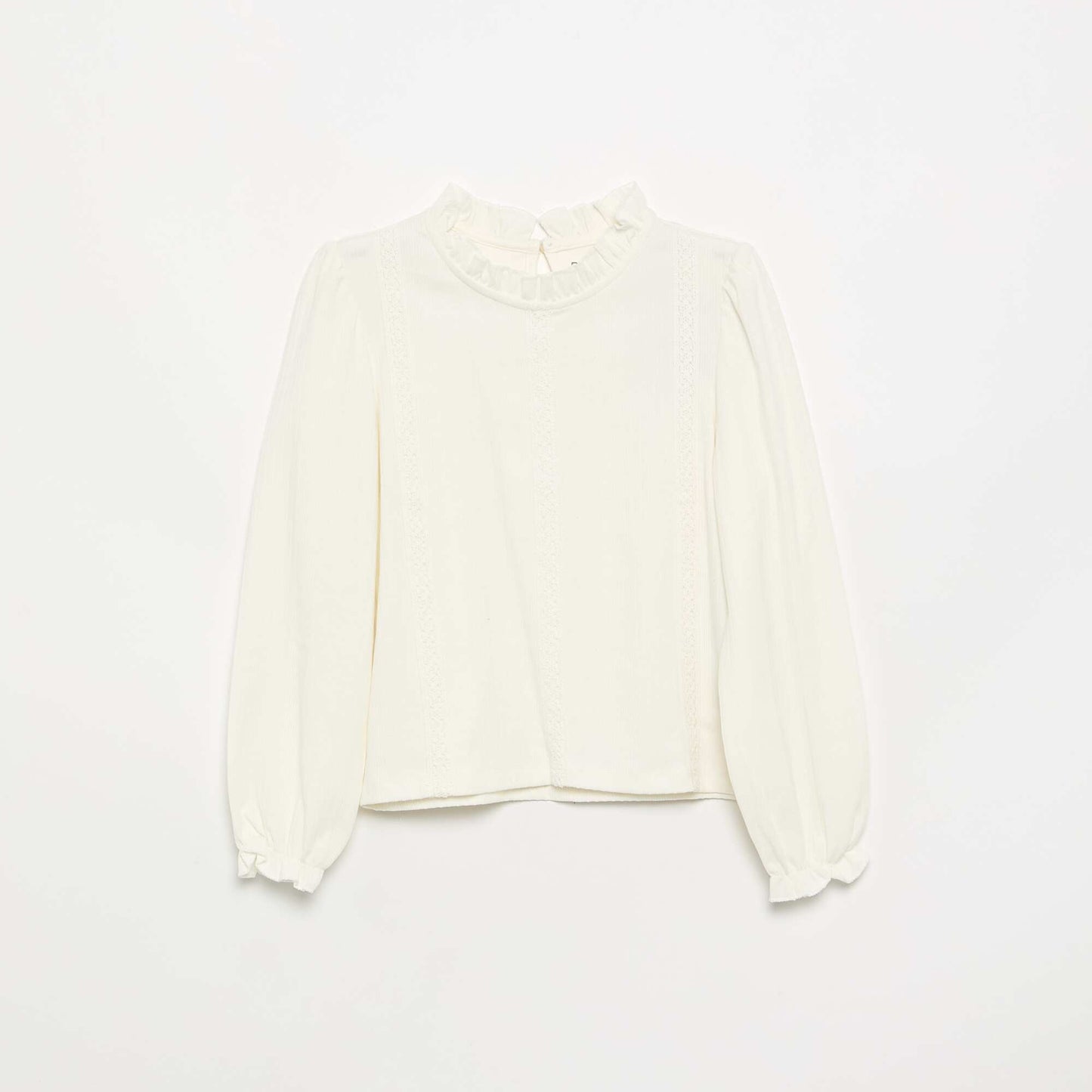 Long-sleeved blouse with ruffled collar BEIGE