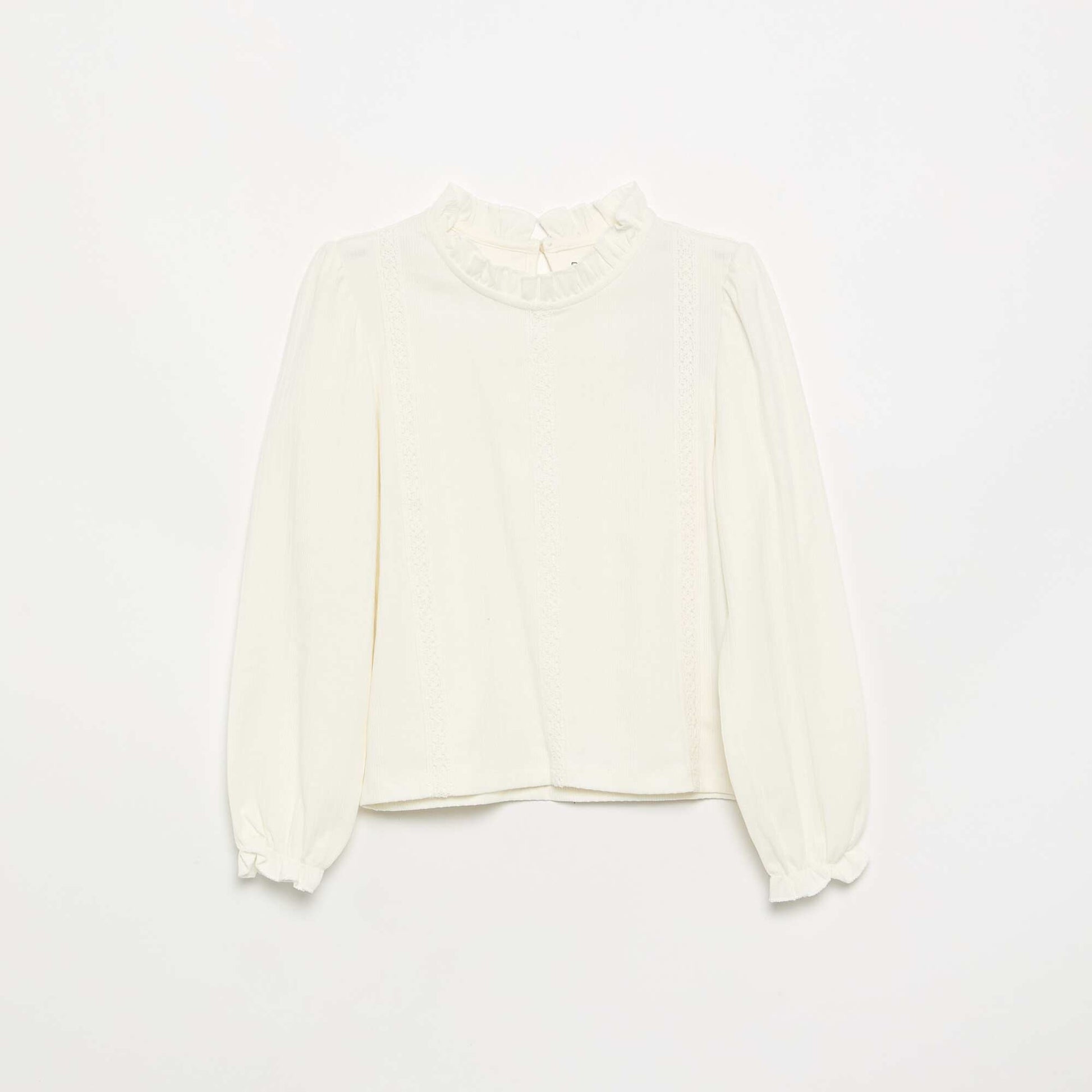 Long-sleeved blouse with ruffled collar BEIGE