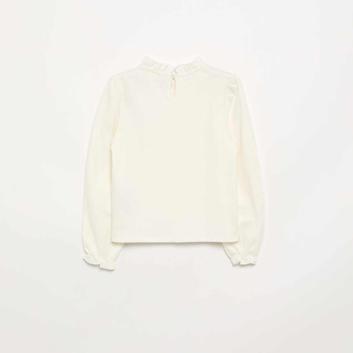 Long-sleeved blouse with ruffled collar BEIGE
