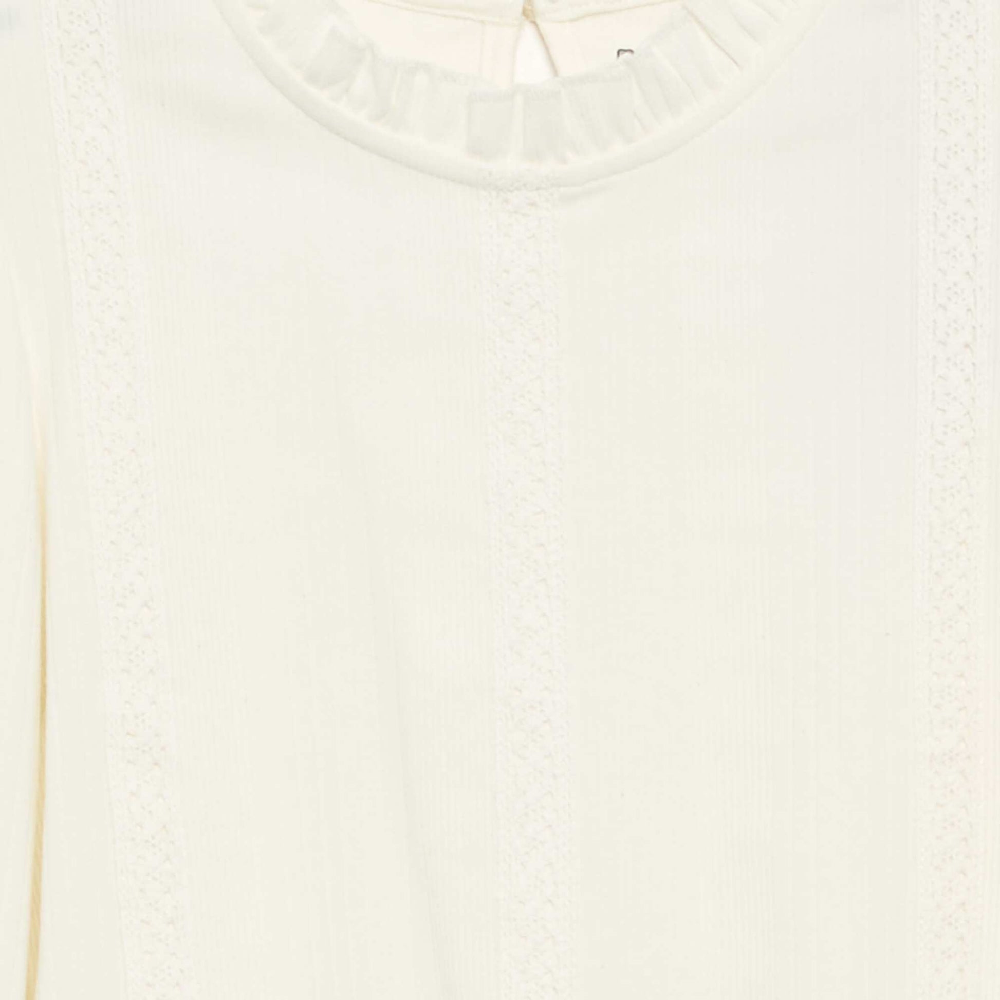 Long-sleeved blouse with ruffled collar BEIGE