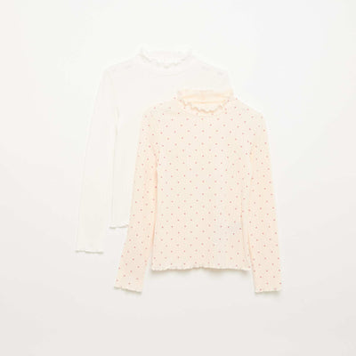 Pack of 2 Fancy Knit T-shirts with Wavy Finishes PINK