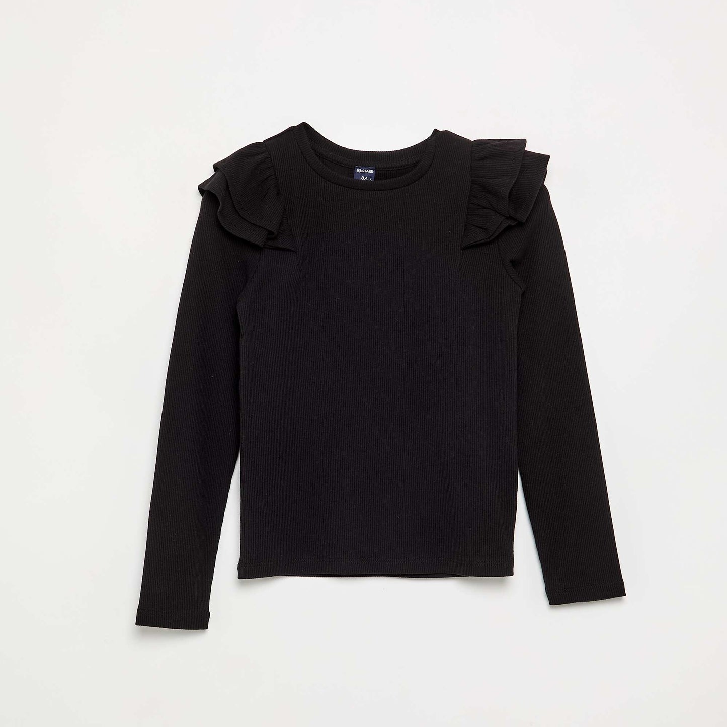 Long-sleeved ribbed knit T-shirt BLACK