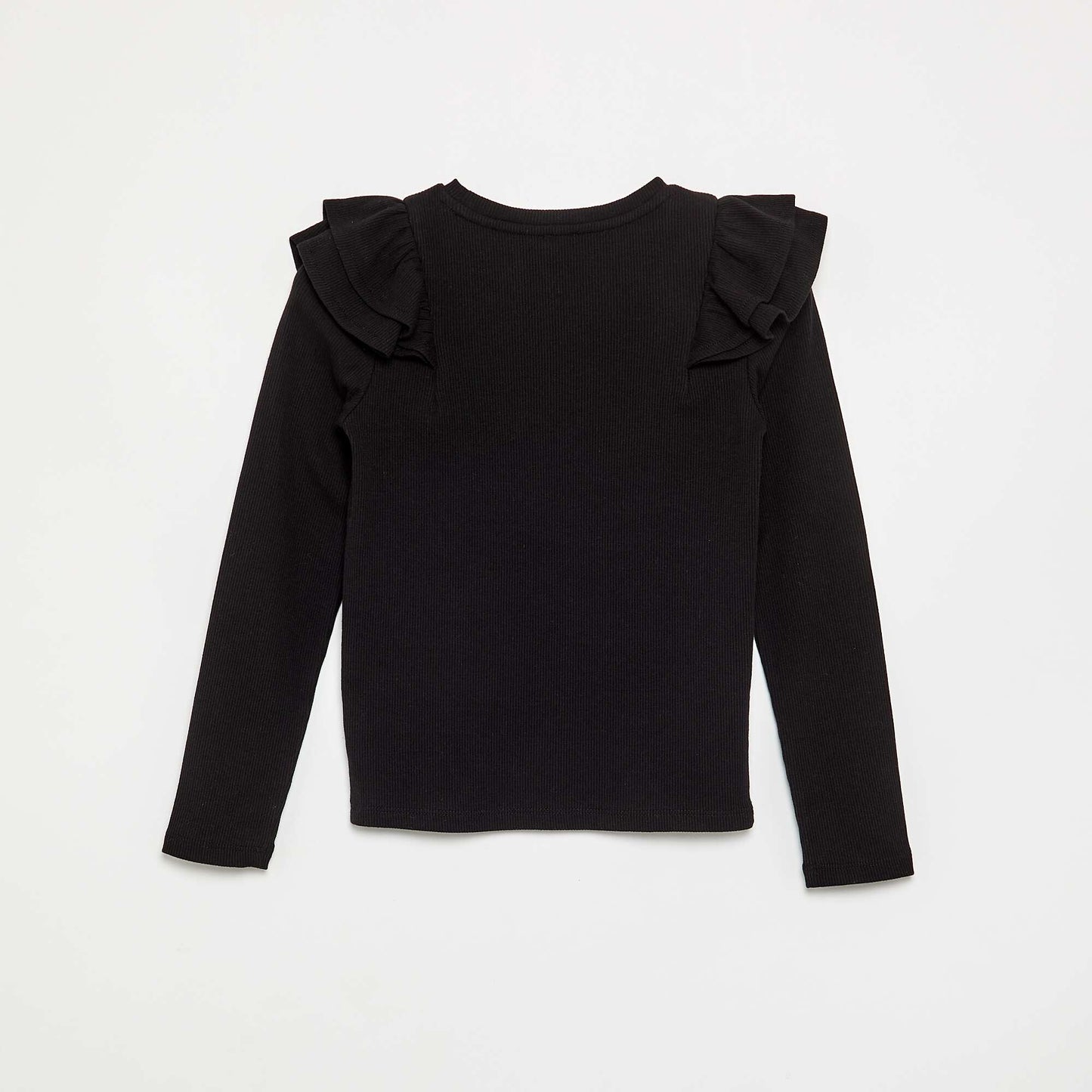 Long-sleeved ribbed knit T-shirt BLACK