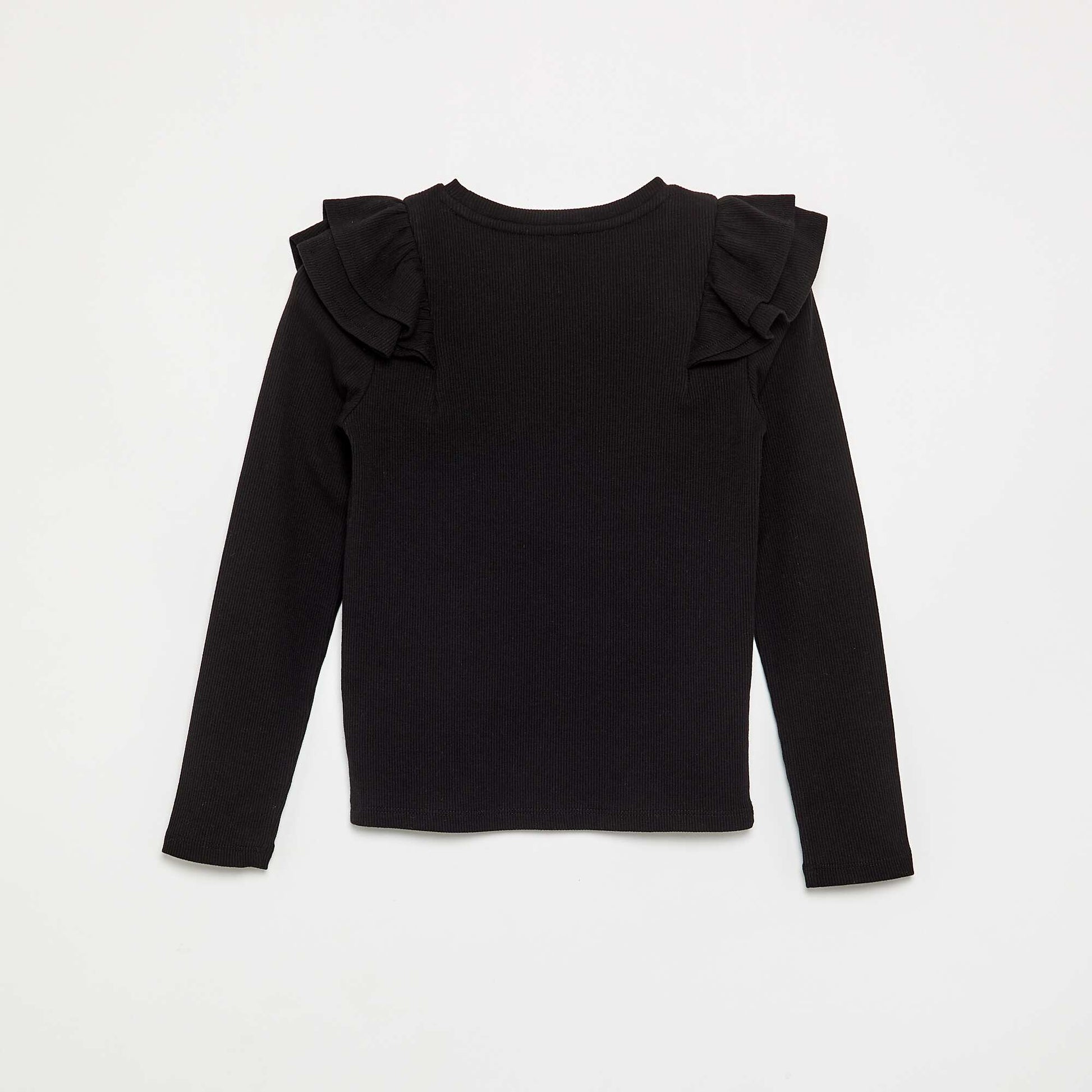 Long-sleeved ribbed knit T-shirt BLACK