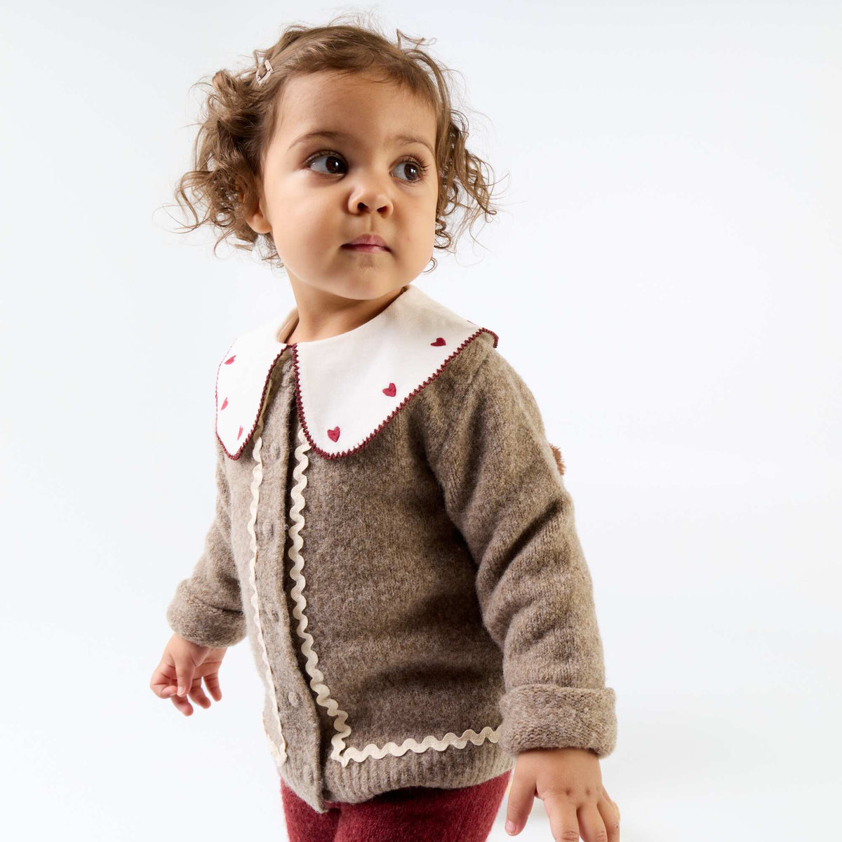 Cardigan with Contrast Trim BROWN