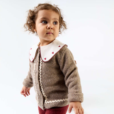 Cardigan with Contrast Trim BROWN