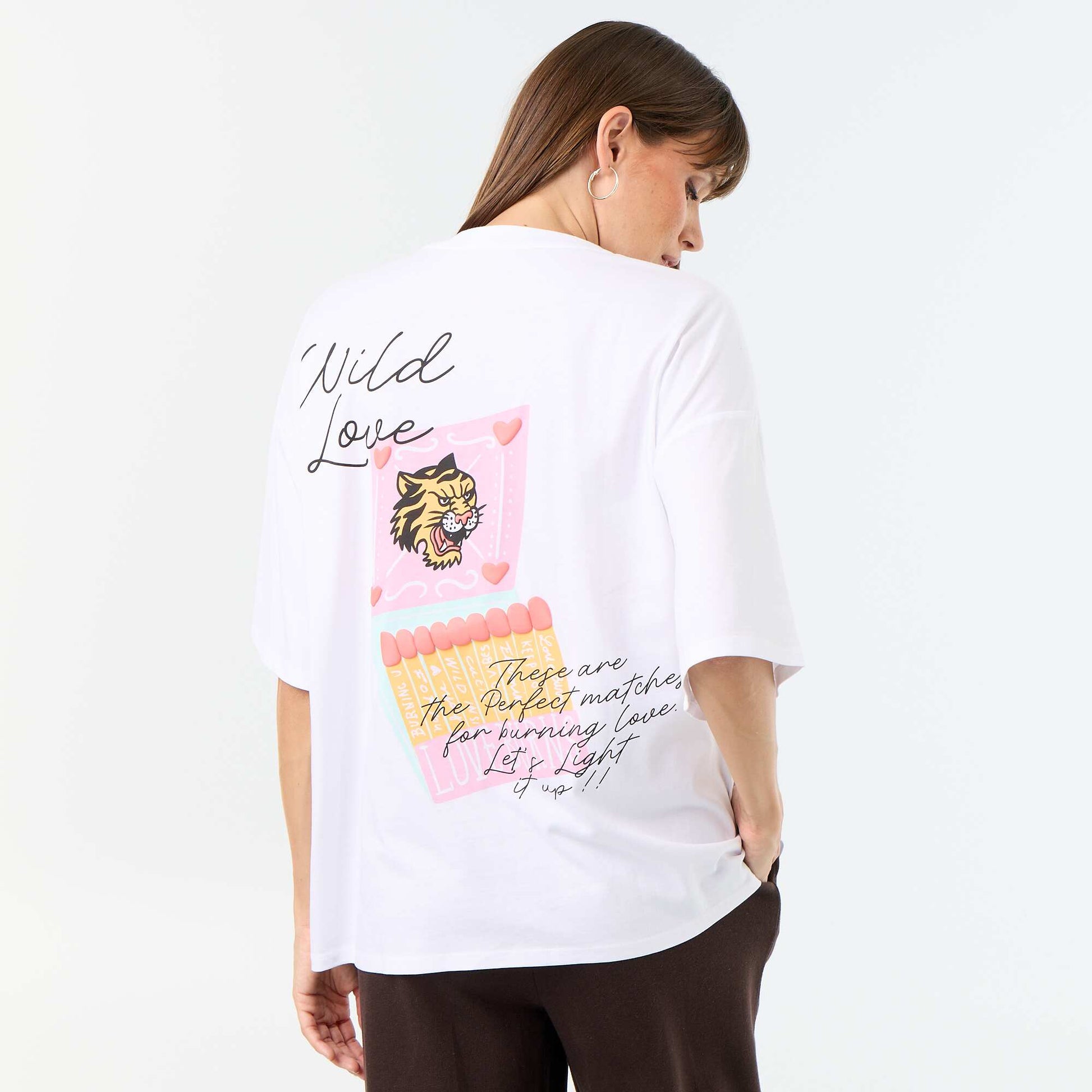 Oversized T-shirt with Back Print WHITE