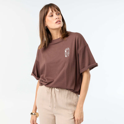 Oversized T-shirt with Back Print BROWN