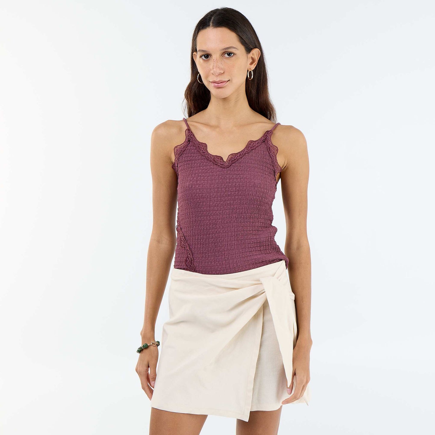 Lightweight skort with tie belt BEIGE