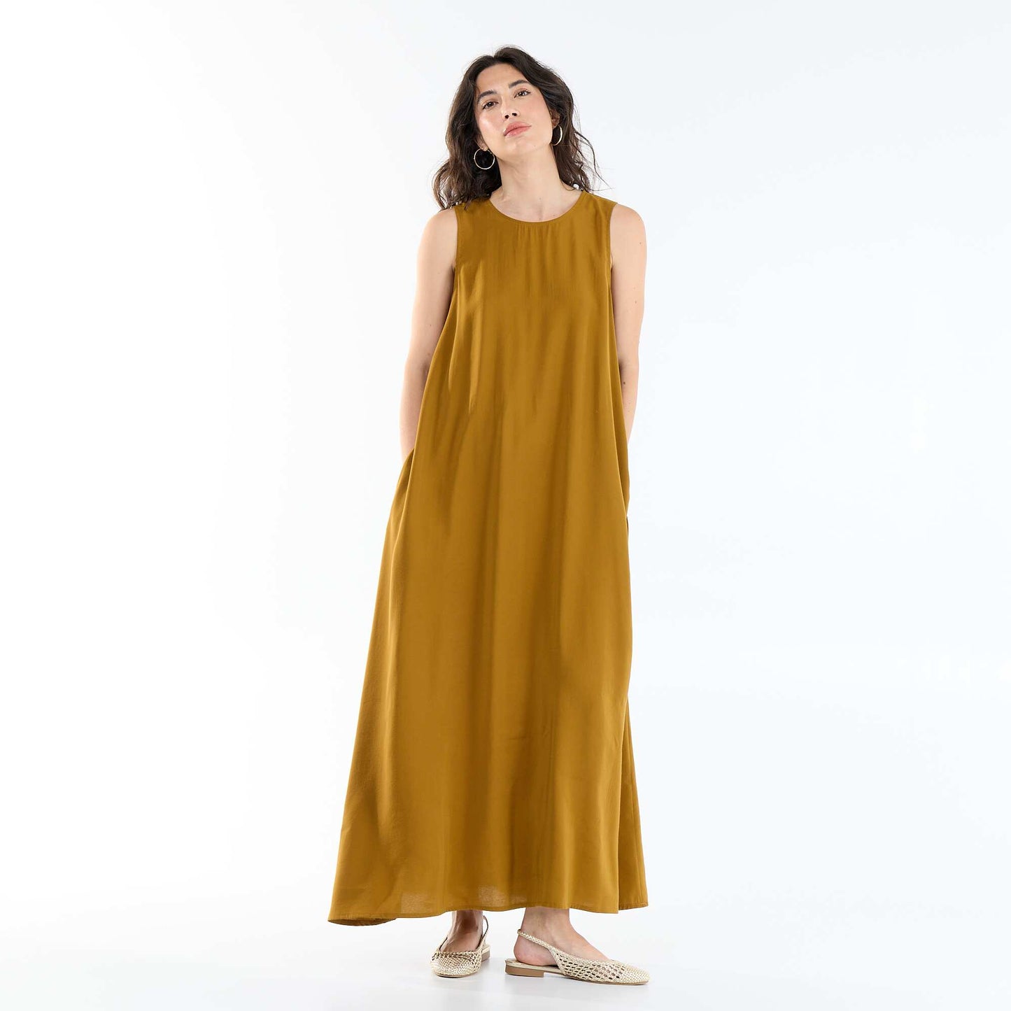 Long loose-fit dress BROWN