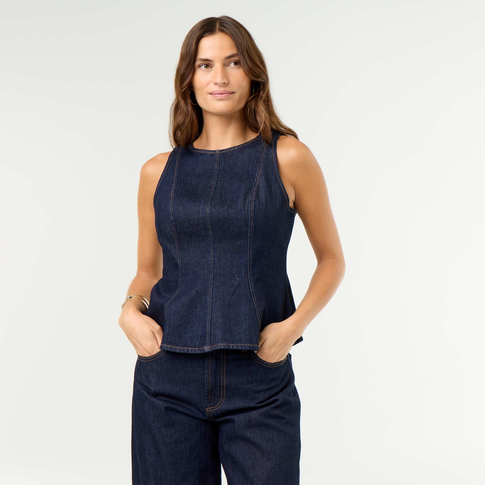 Sleeveless Denim Blouse BLUE