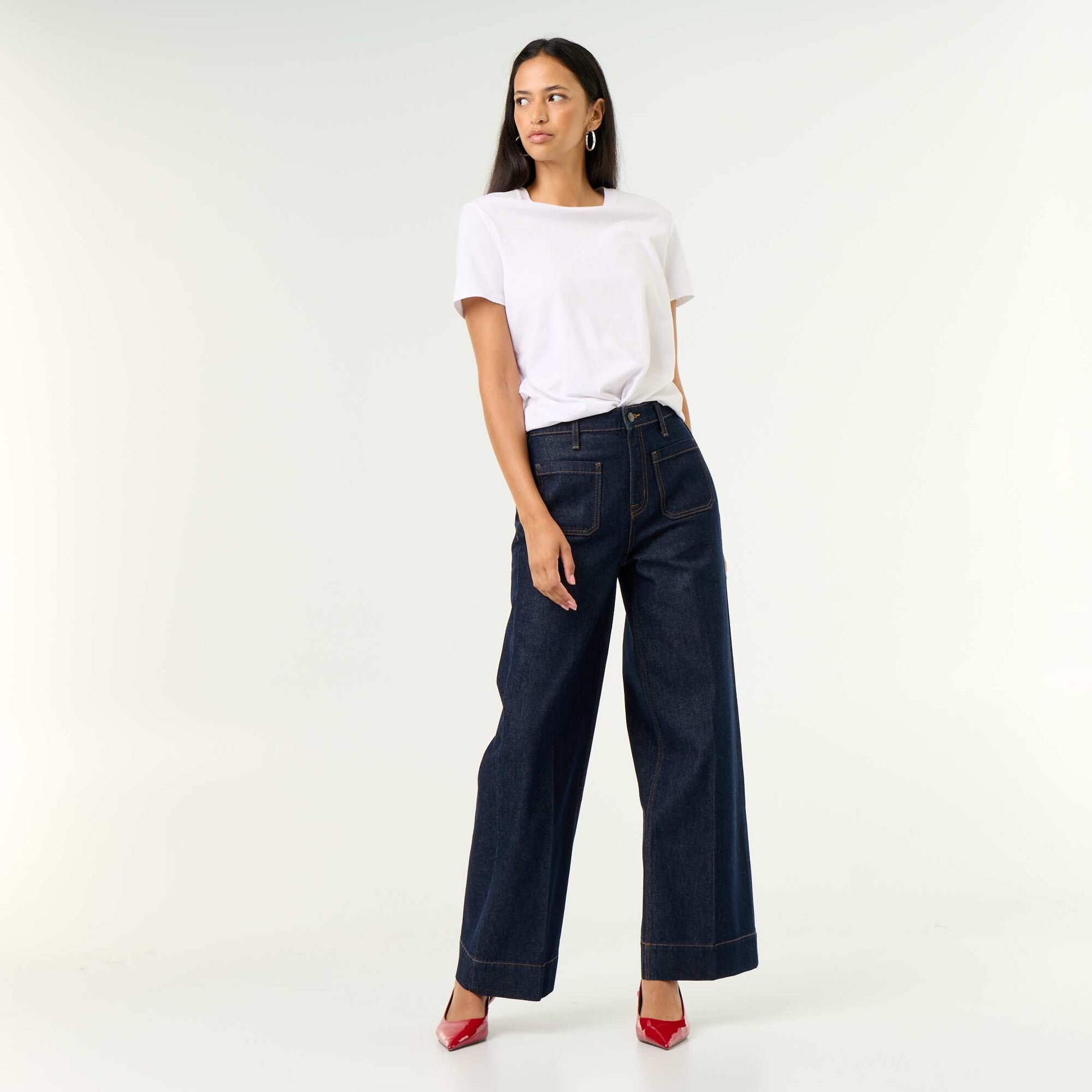 High-waisted wide-leg jeans with patch pockets BLUE