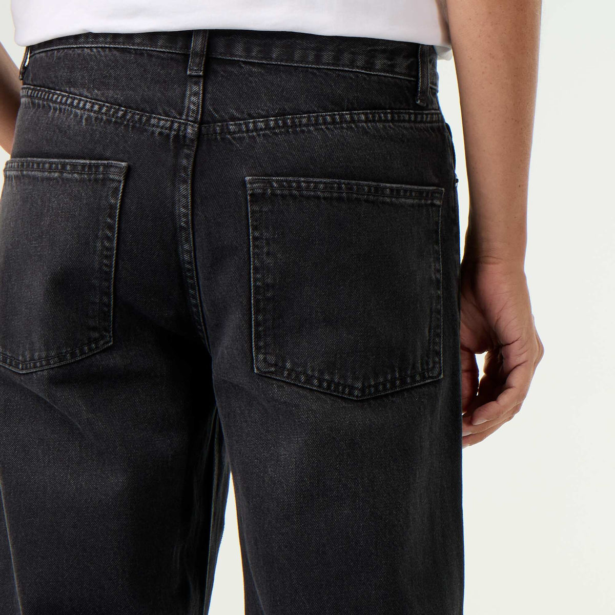 Solid baggy jeans with decorative panels BLACK