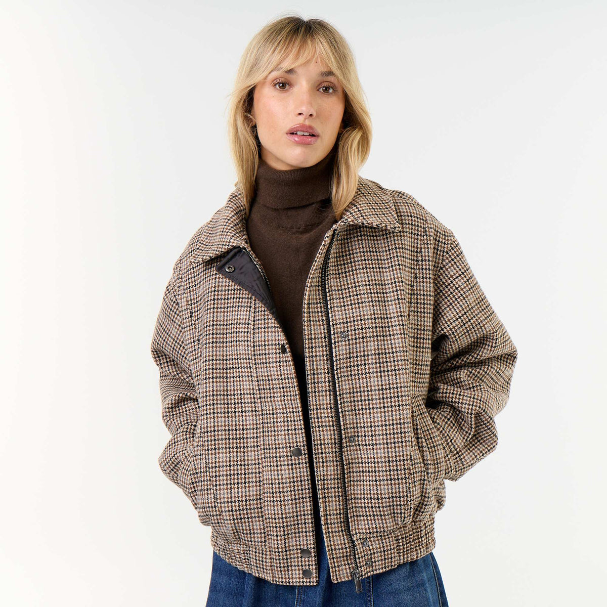 Oversized Faux Wool Jacket with Removable Fur Collar BEIGE