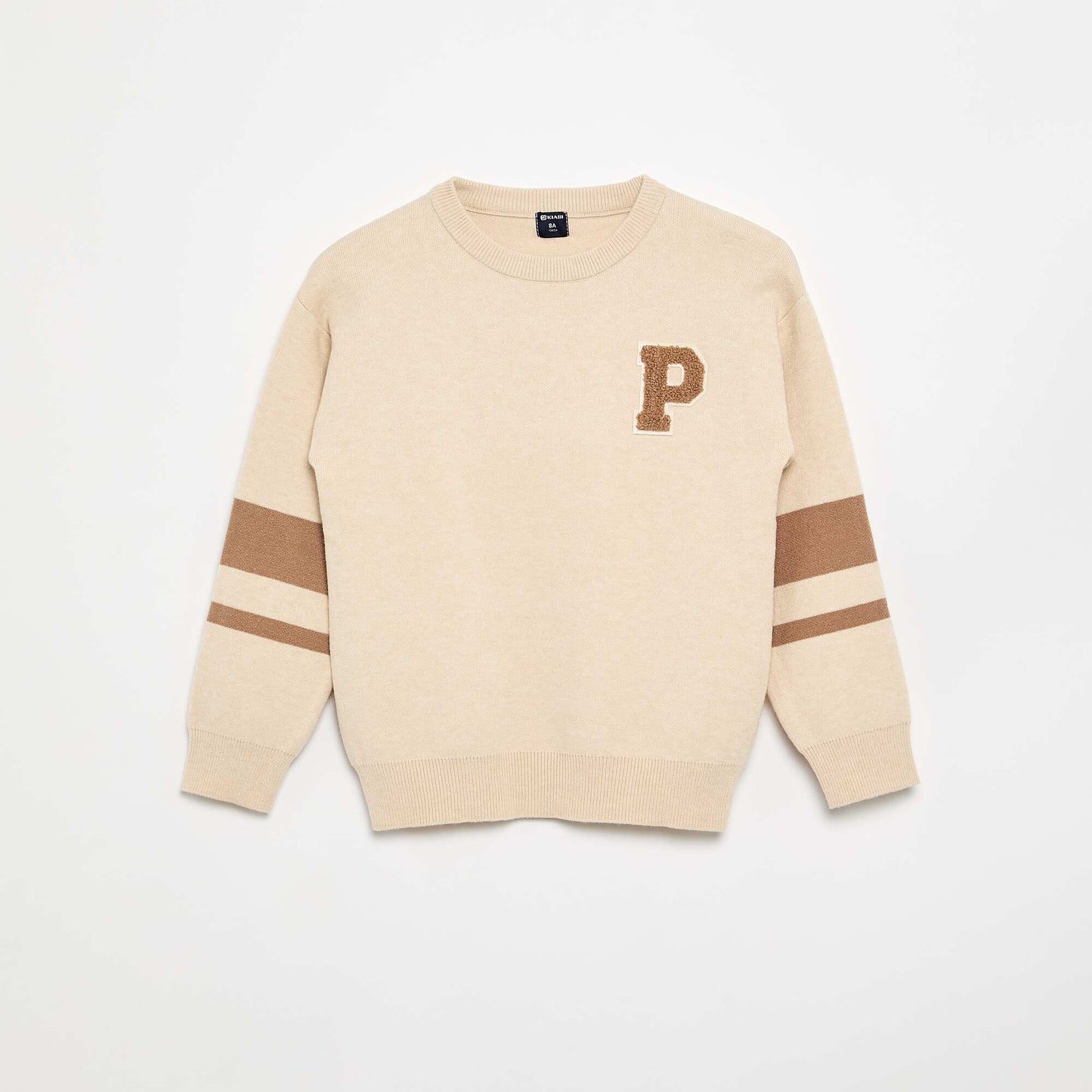 Fine-gauge knit round neck sweater BEIGE