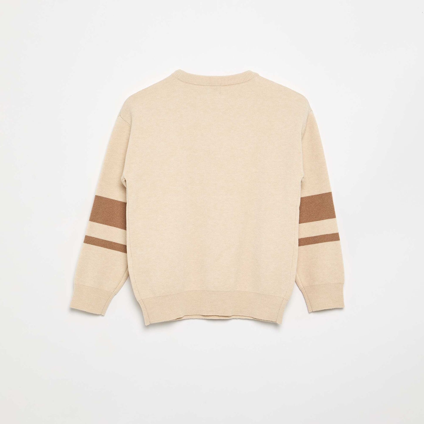 Fine-gauge knit round neck sweater BEIGE