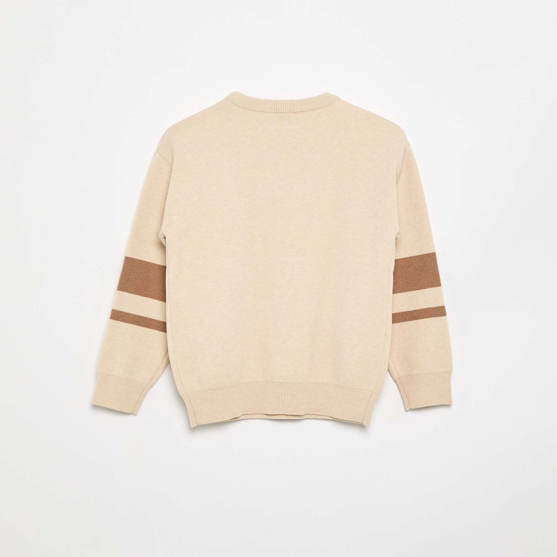 Fine-gauge knit round neck sweater BEIGE