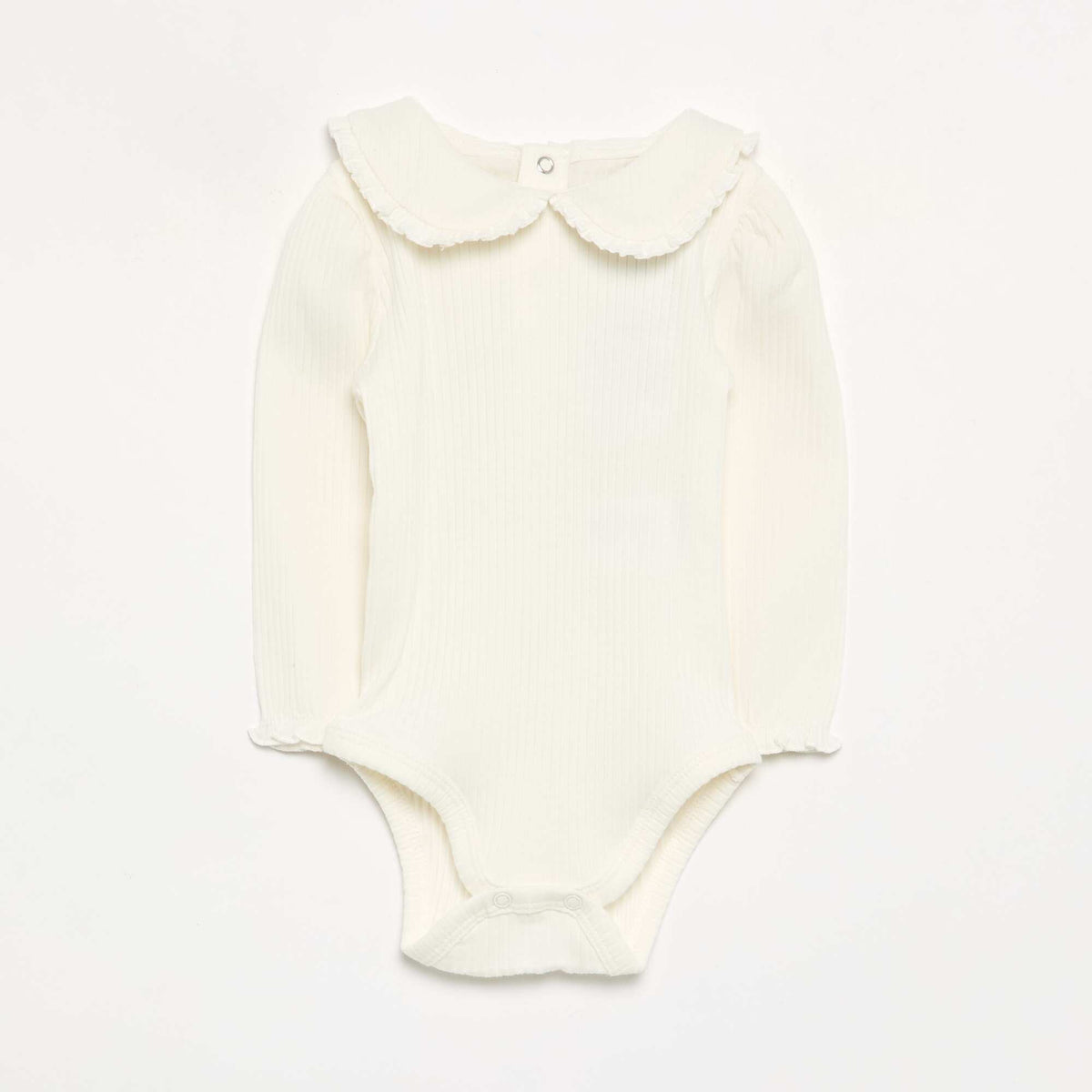Ribbed Knit Bodysuit with Peter Pan Collar WHITE