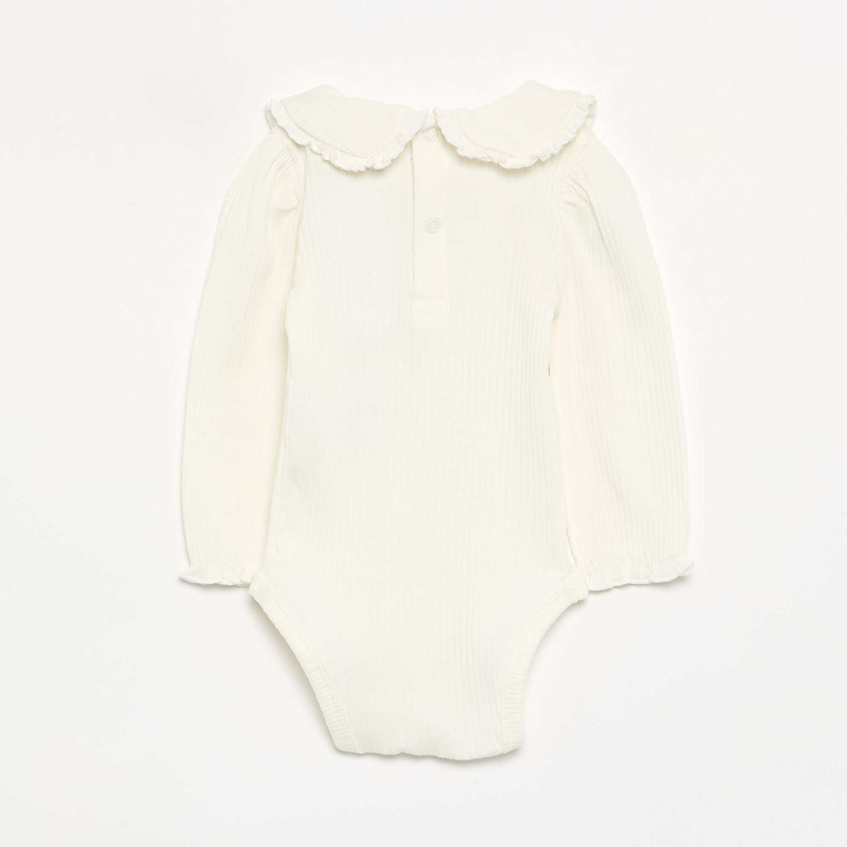 Ribbed Knit Bodysuit with Peter Pan Collar WHITE