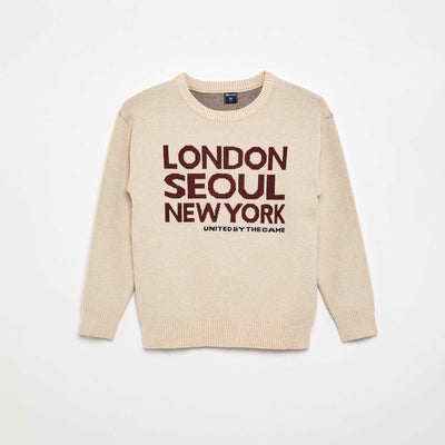 Printed long-sleeved sweater BEIGE